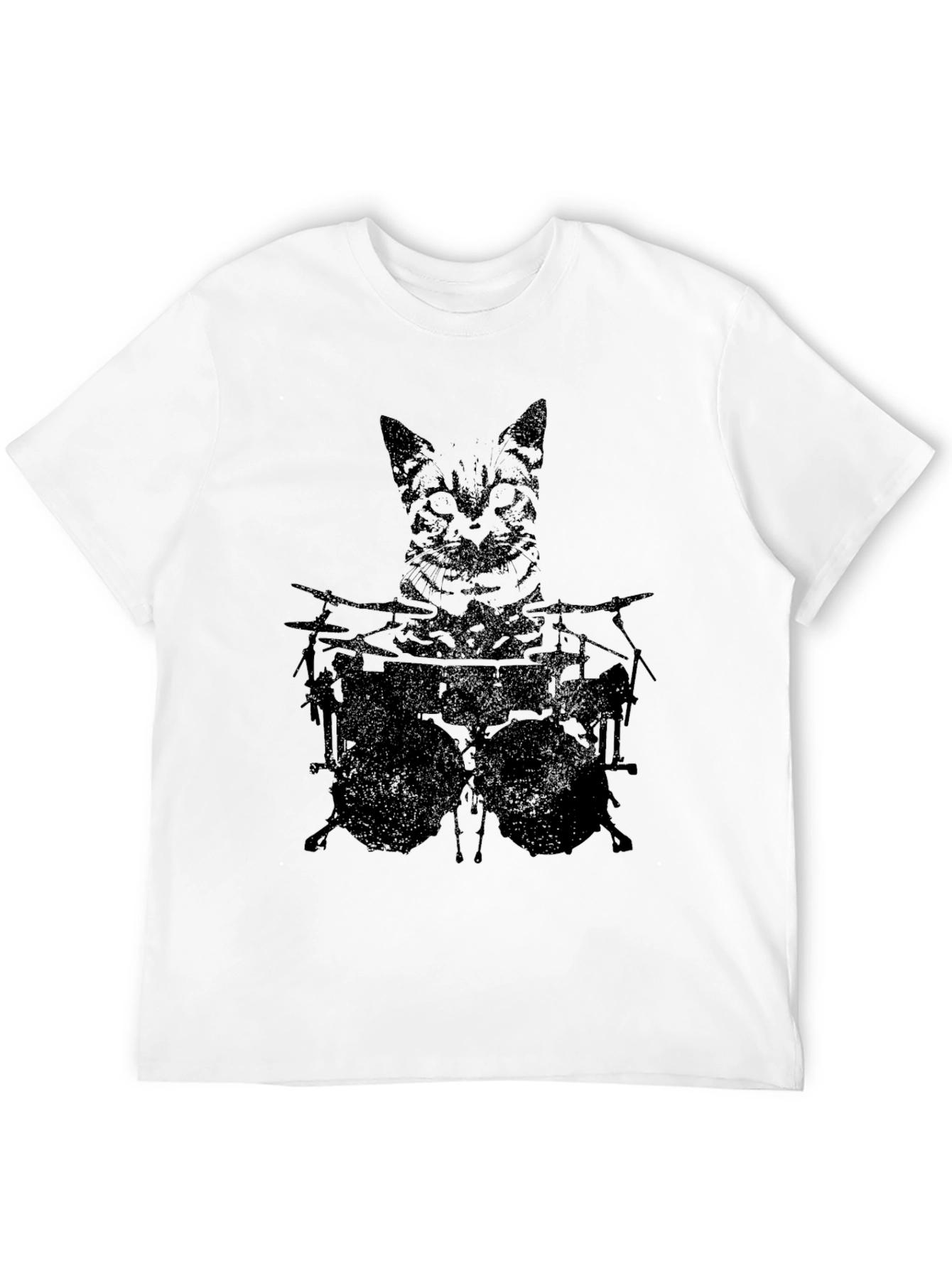 Cat Drummer Graphic Tee - Black Cotton T-Shirt