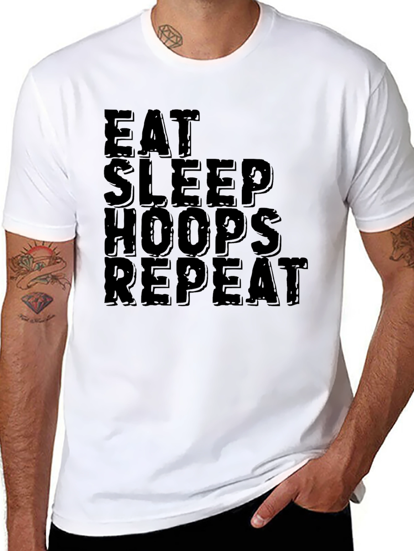 Eat Sleep Hoops Repeat Black Graphic T-Shirt