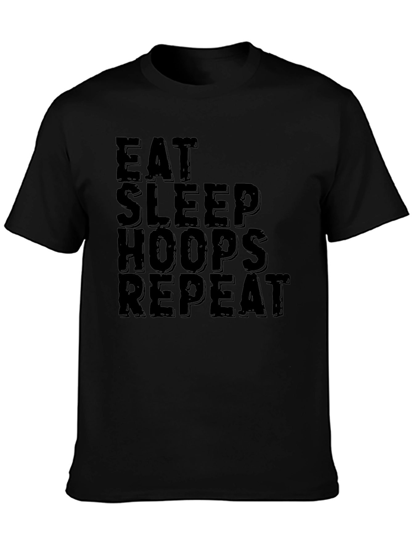 Eat Sleep Hoops Repeat Black Graphic T-Shirt