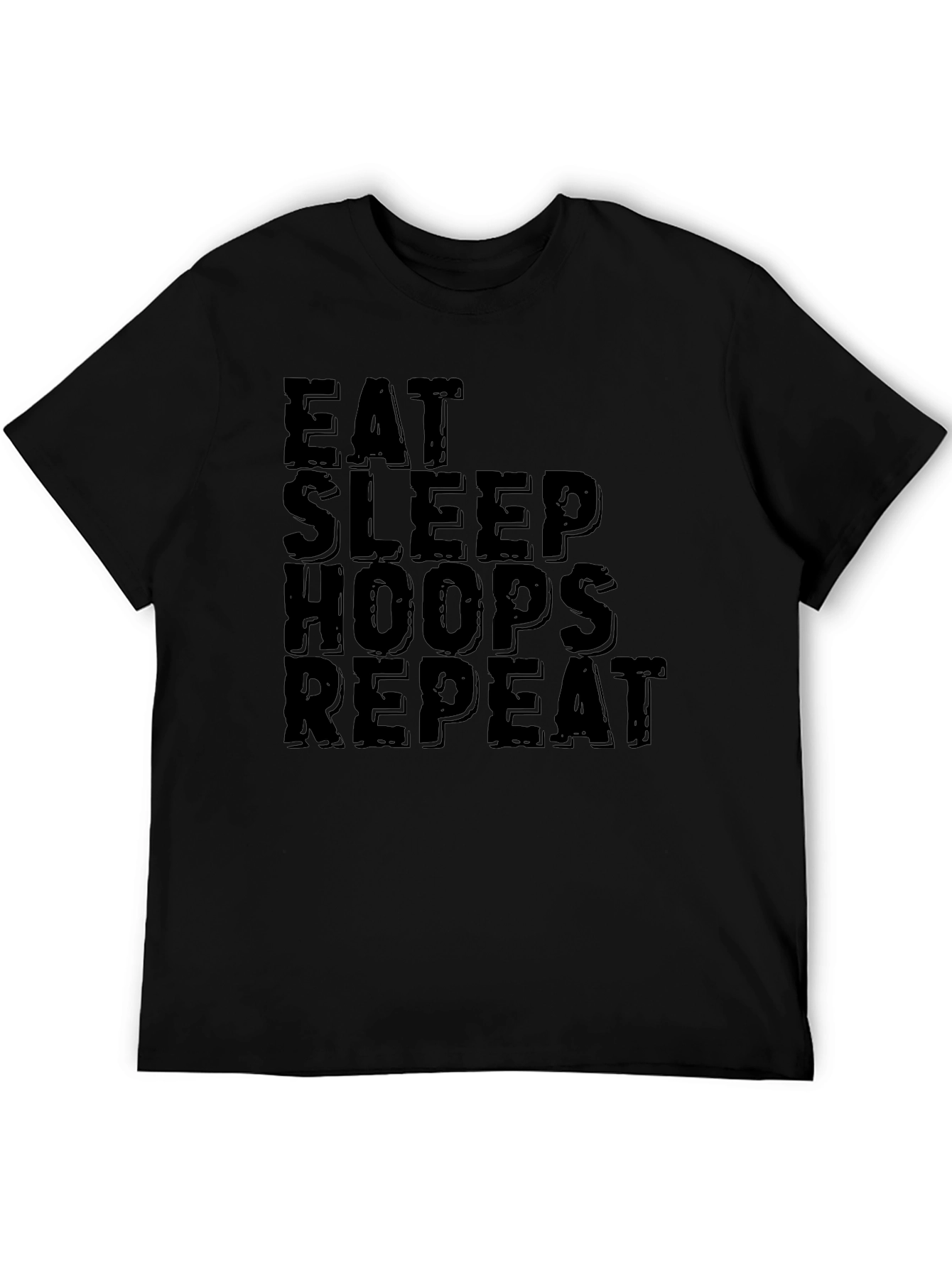 Eat Sleep Hoops Repeat Black Graphic T-Shirt