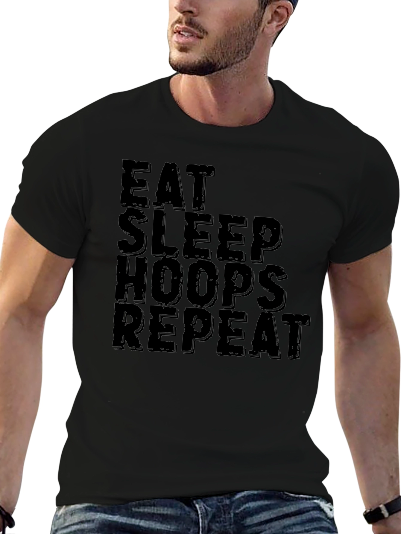 Eat Sleep Hoops Repeat Black Graphic T-Shirt