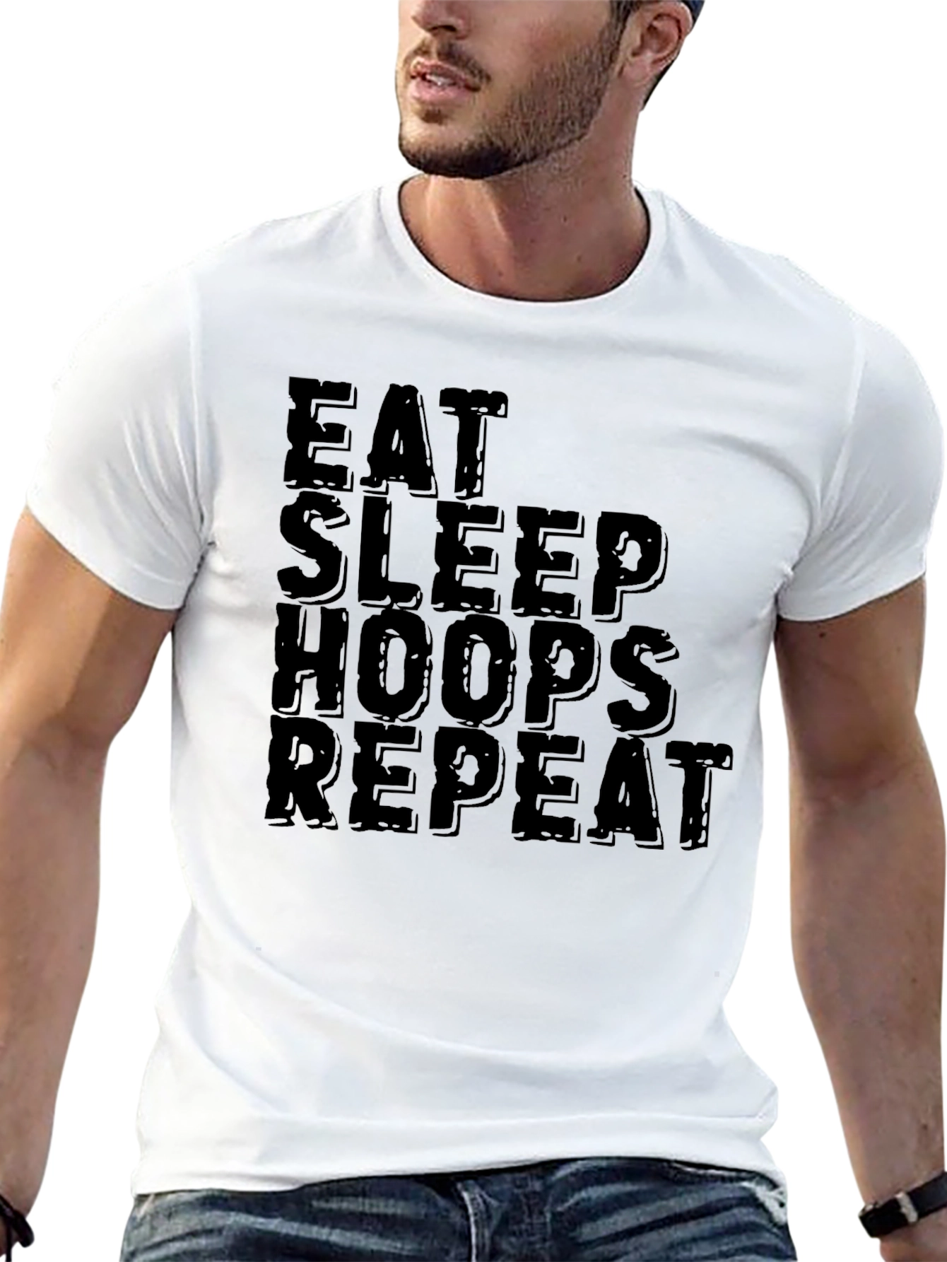 Eat Sleep Hoops Repeat Black Graphic T-Shirt