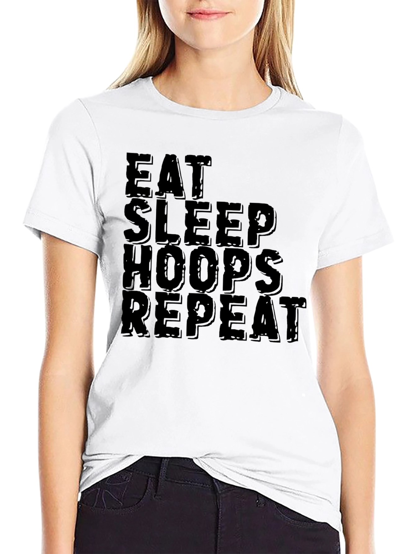 Eat Sleep Hoops Repeat Black Graphic T-Shirt