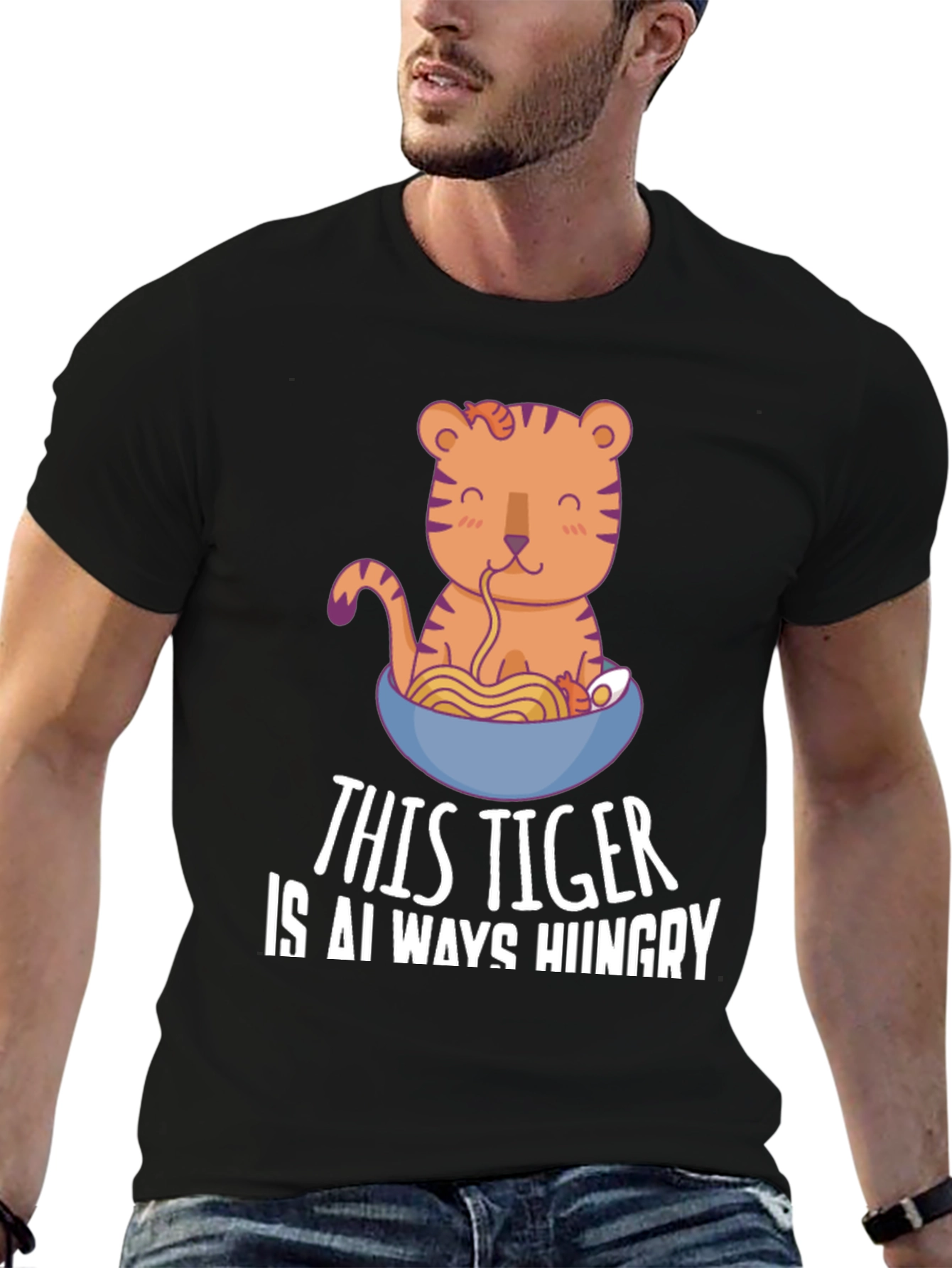 Hungry Tiger Ramen T-Shirt - Cute Cartoon Tee
