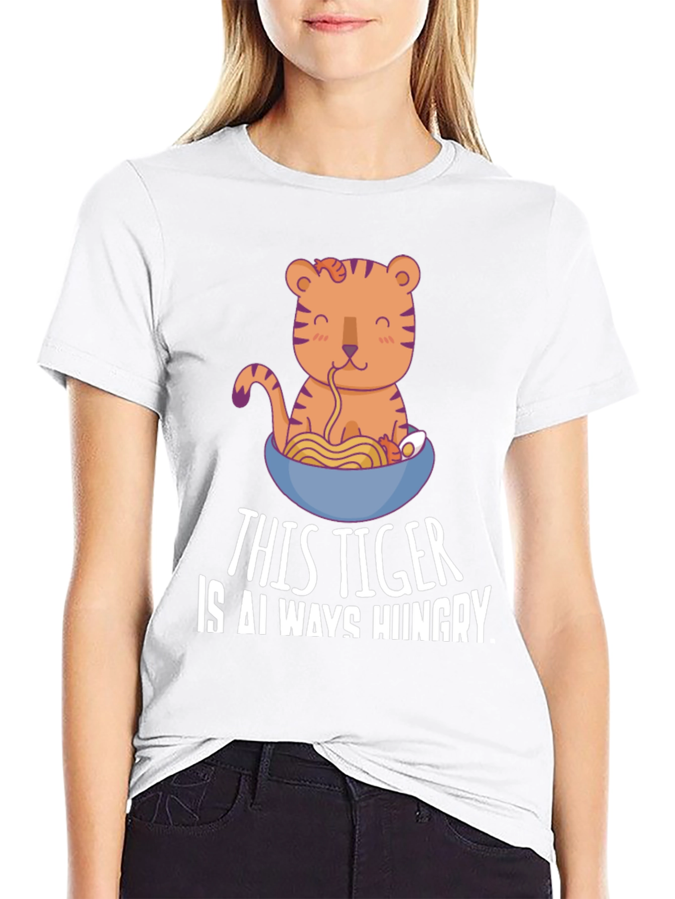 Hungry Tiger Ramen T-Shirt - Cute Cartoon Tee