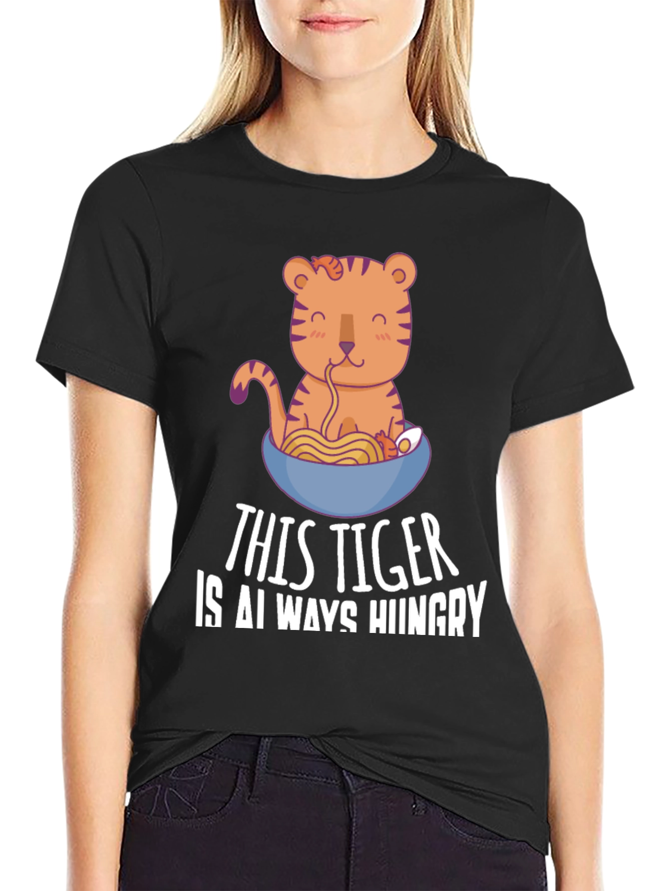 Hungry Tiger Ramen T-Shirt - Cute Cartoon Tee
