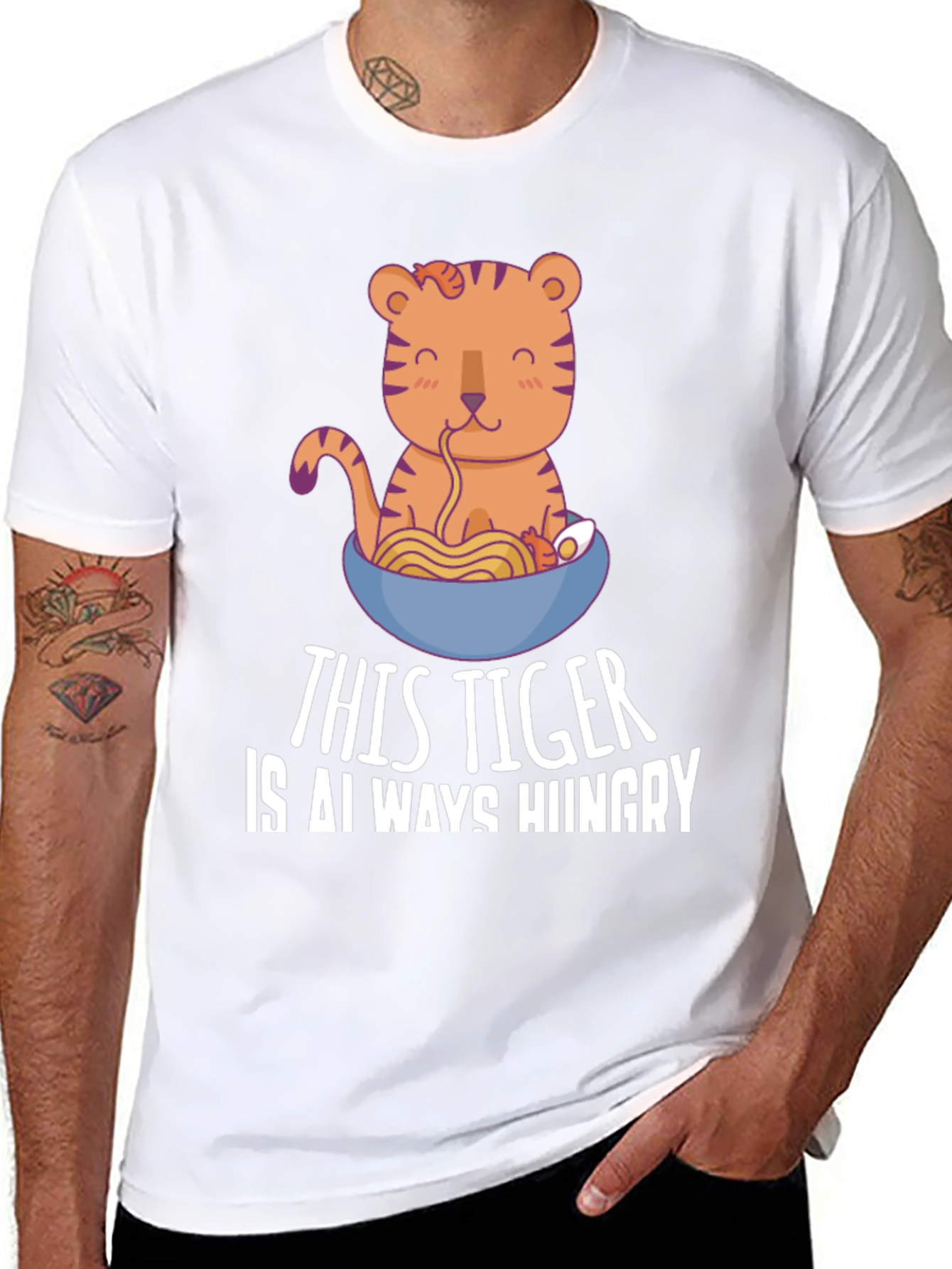 Hungry Tiger Ramen T-Shirt - Cute Cartoon Tee