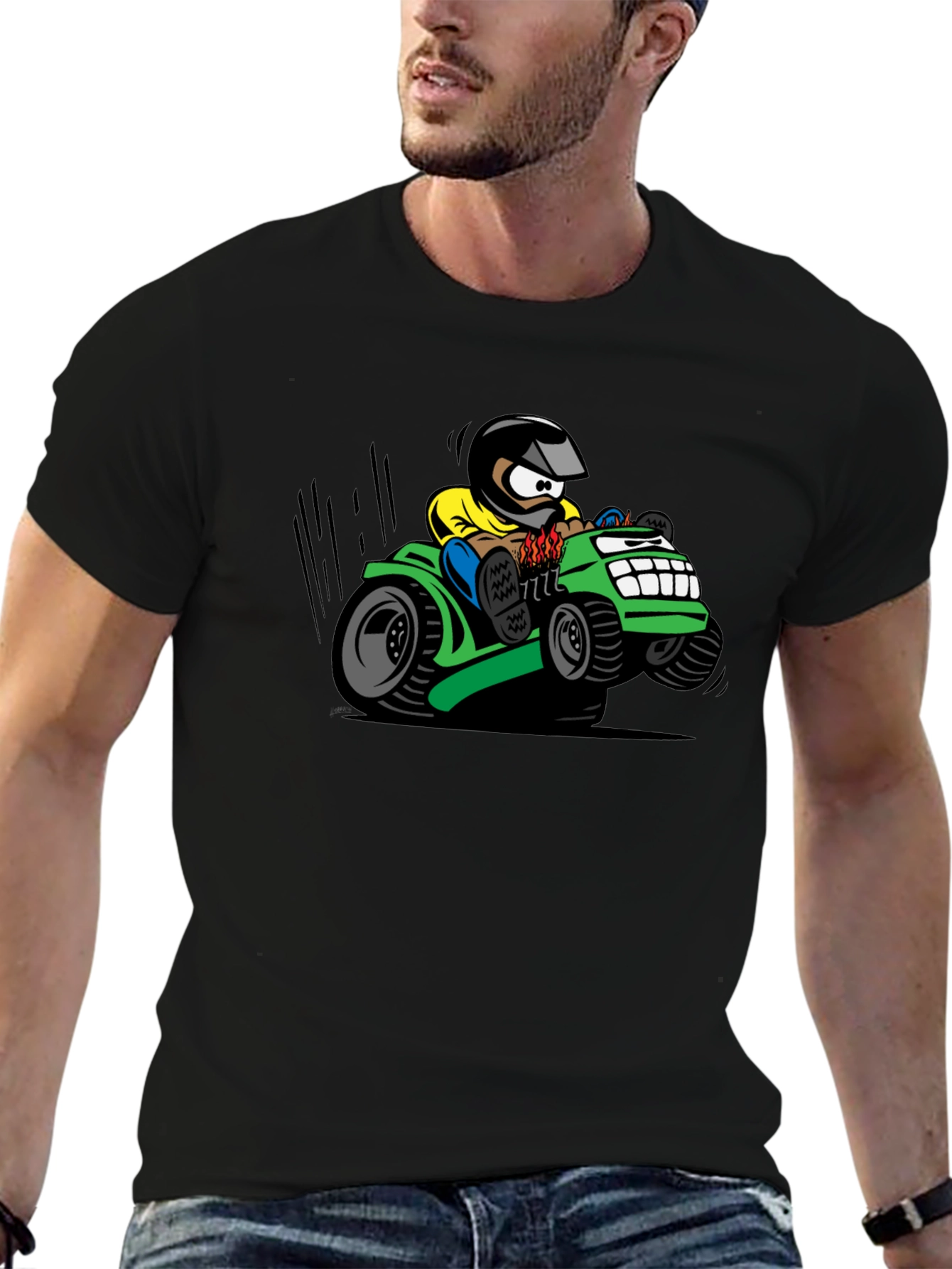 Cartoon Lawn Mower Rider Graphic Tee