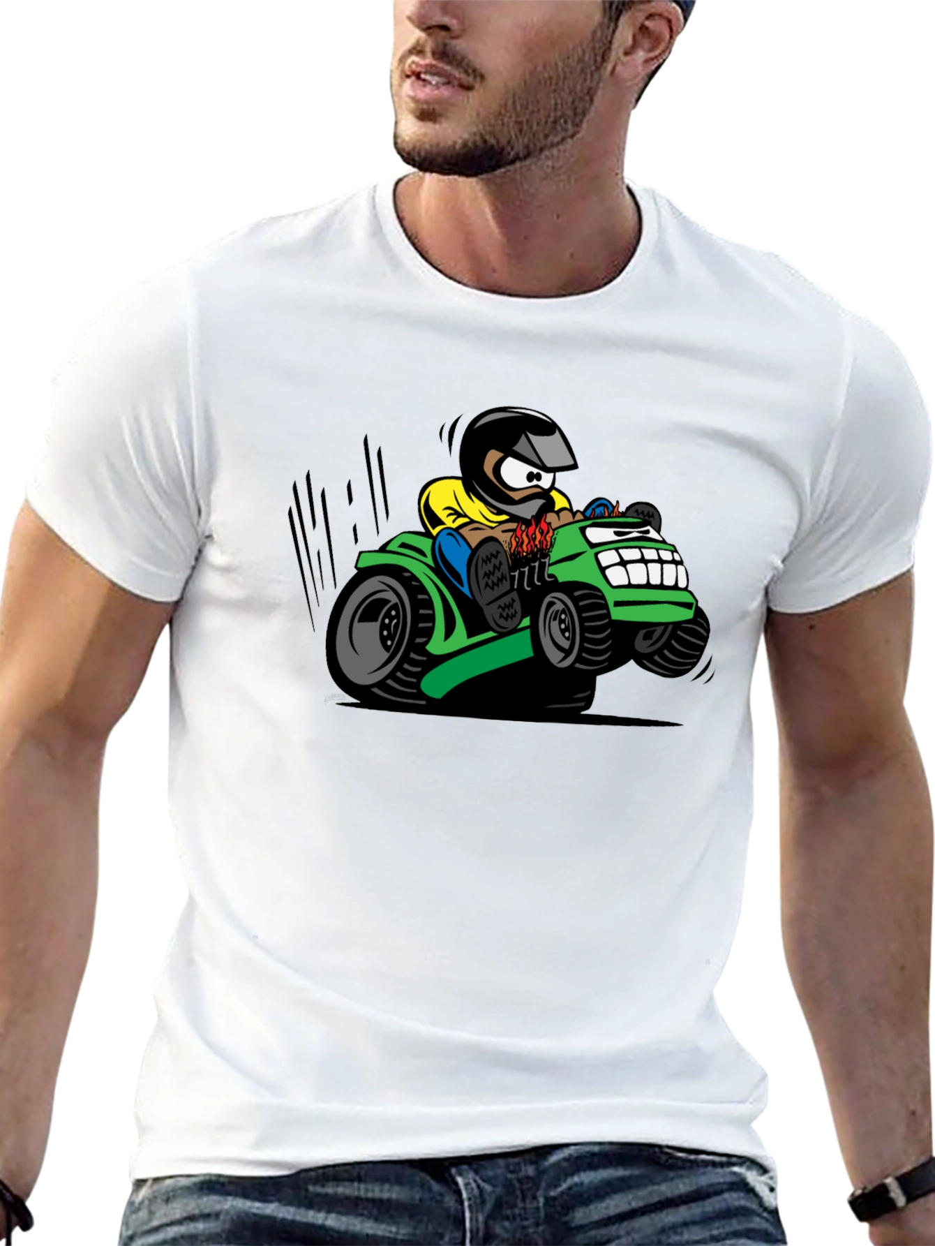 Cartoon Lawn Mower Rider Graphic Tee