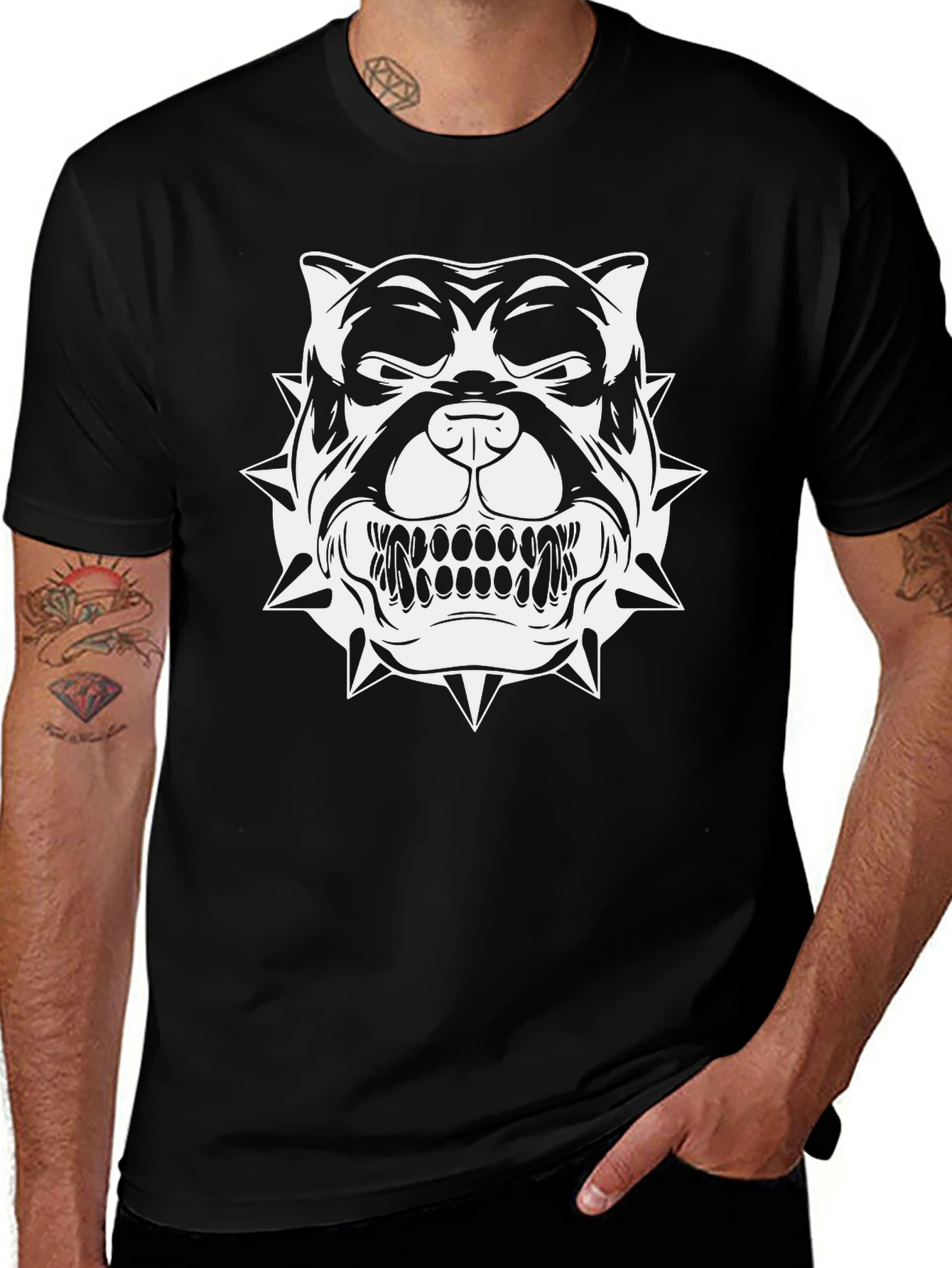 Mens Black T-Shirt with Bold Bulldog Graphic