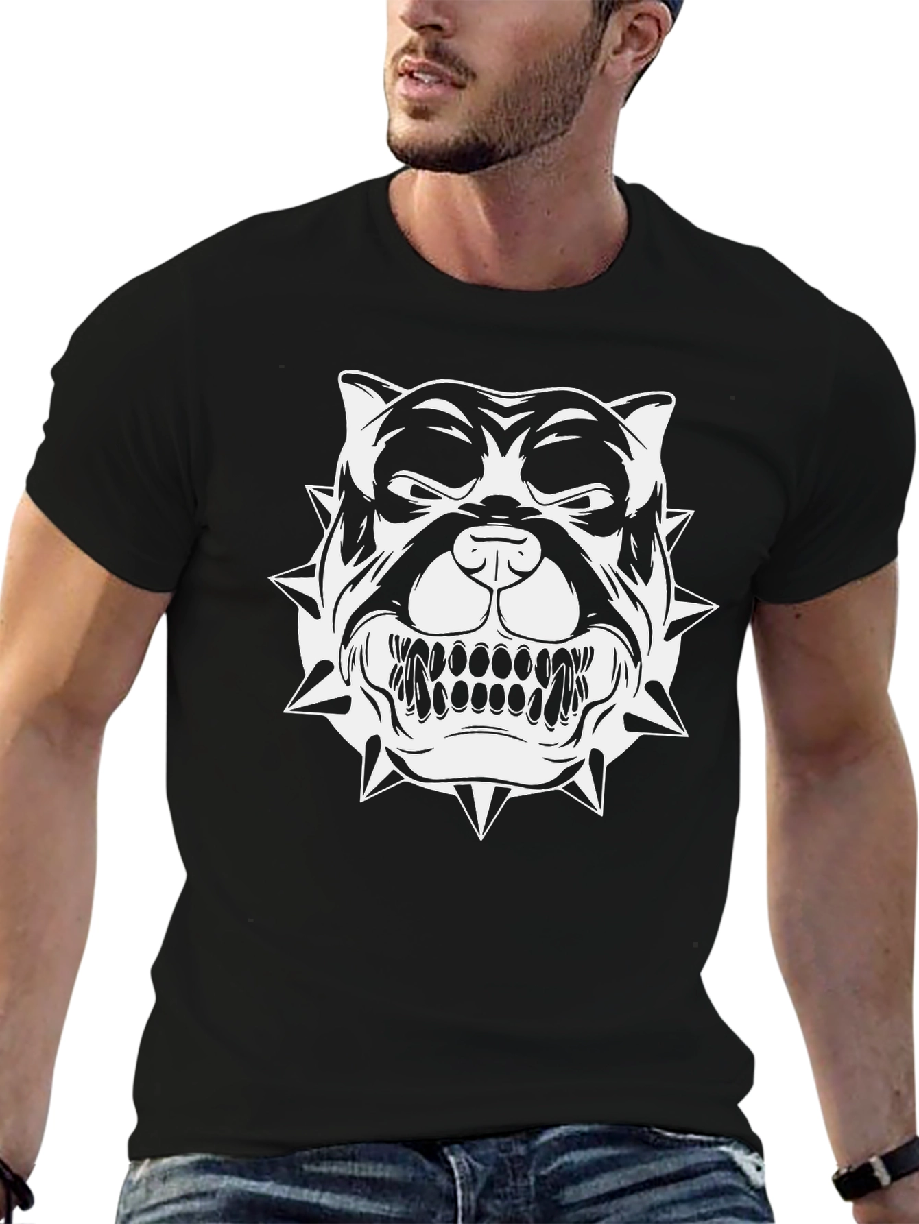 Mens Black T-Shirt with Bold Bulldog Graphic