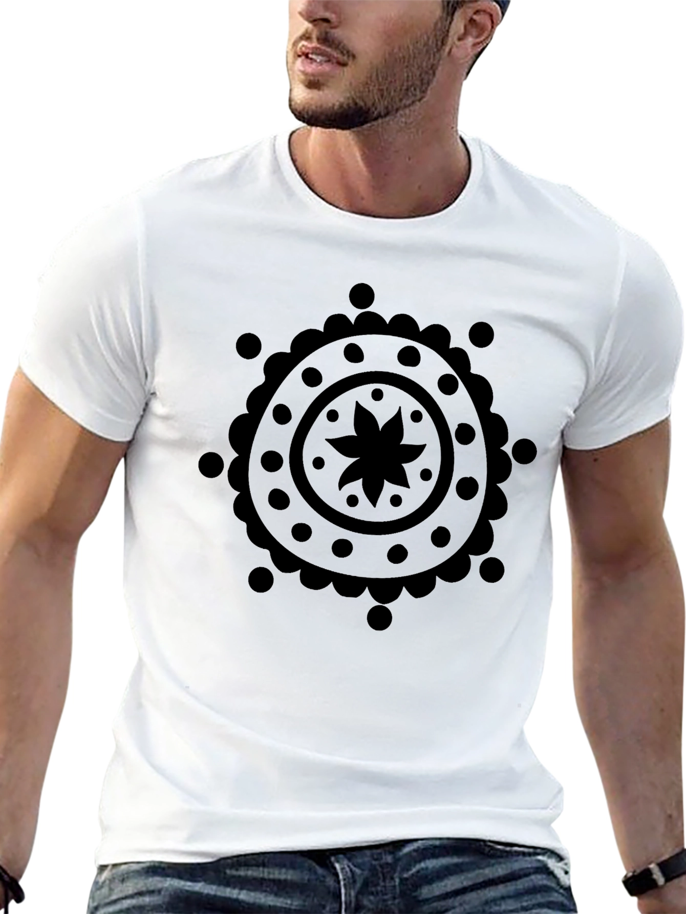 Black Mandala Graphic Print Mens T-Shirt