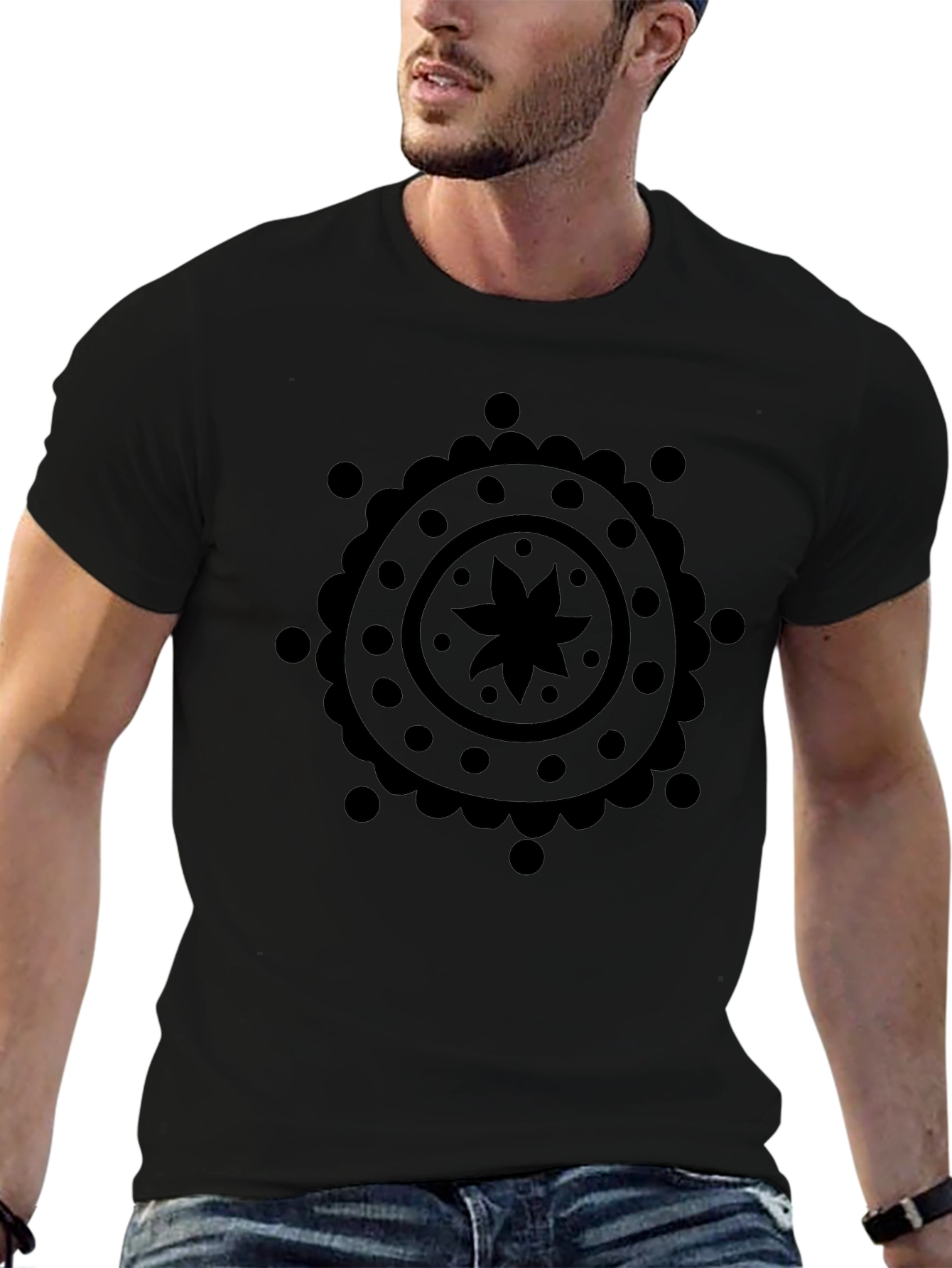 Black Mandala Graphic Print Mens T-Shirt