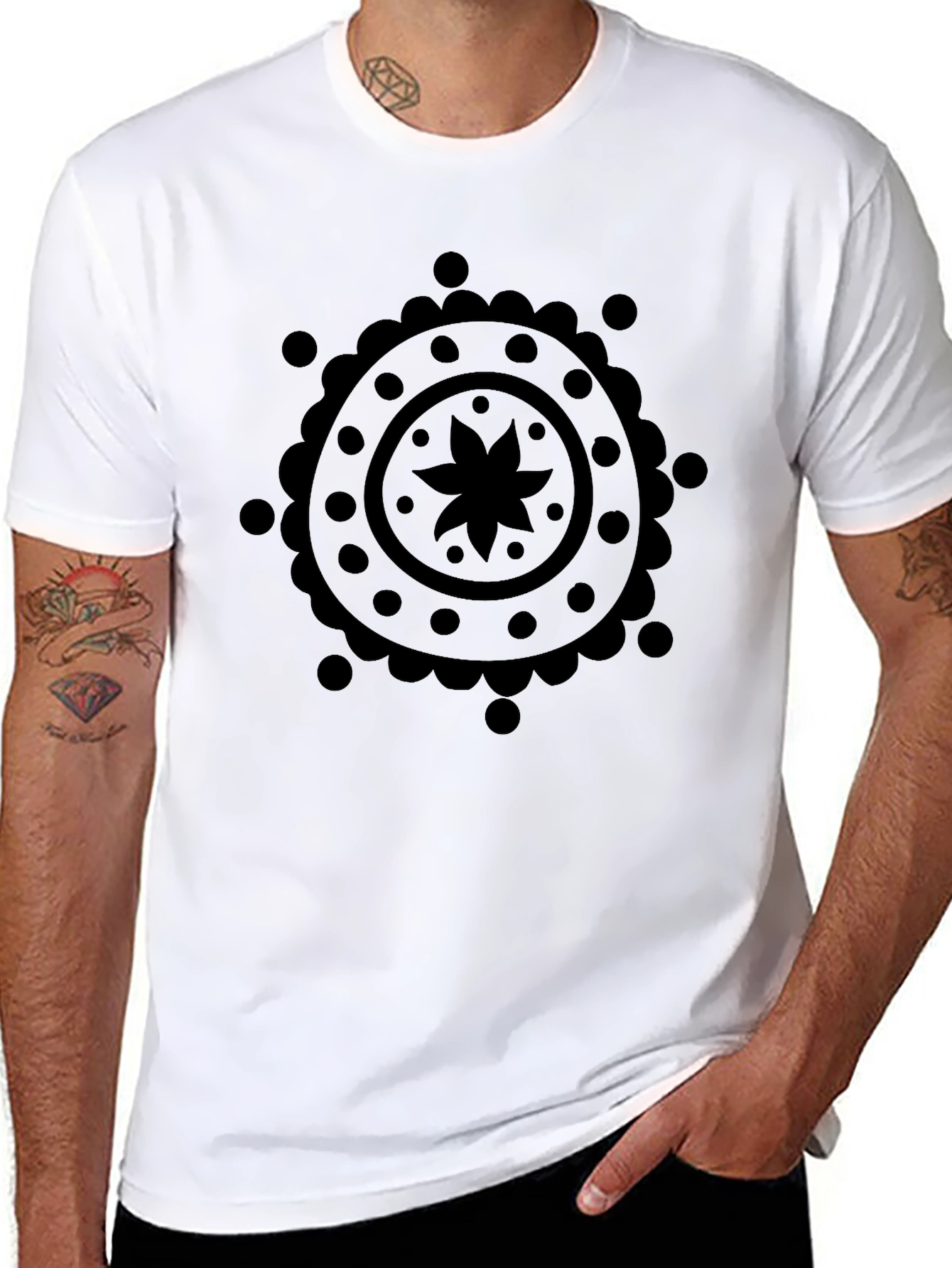 Black Mandala Graphic Print Mens T-Shirt
