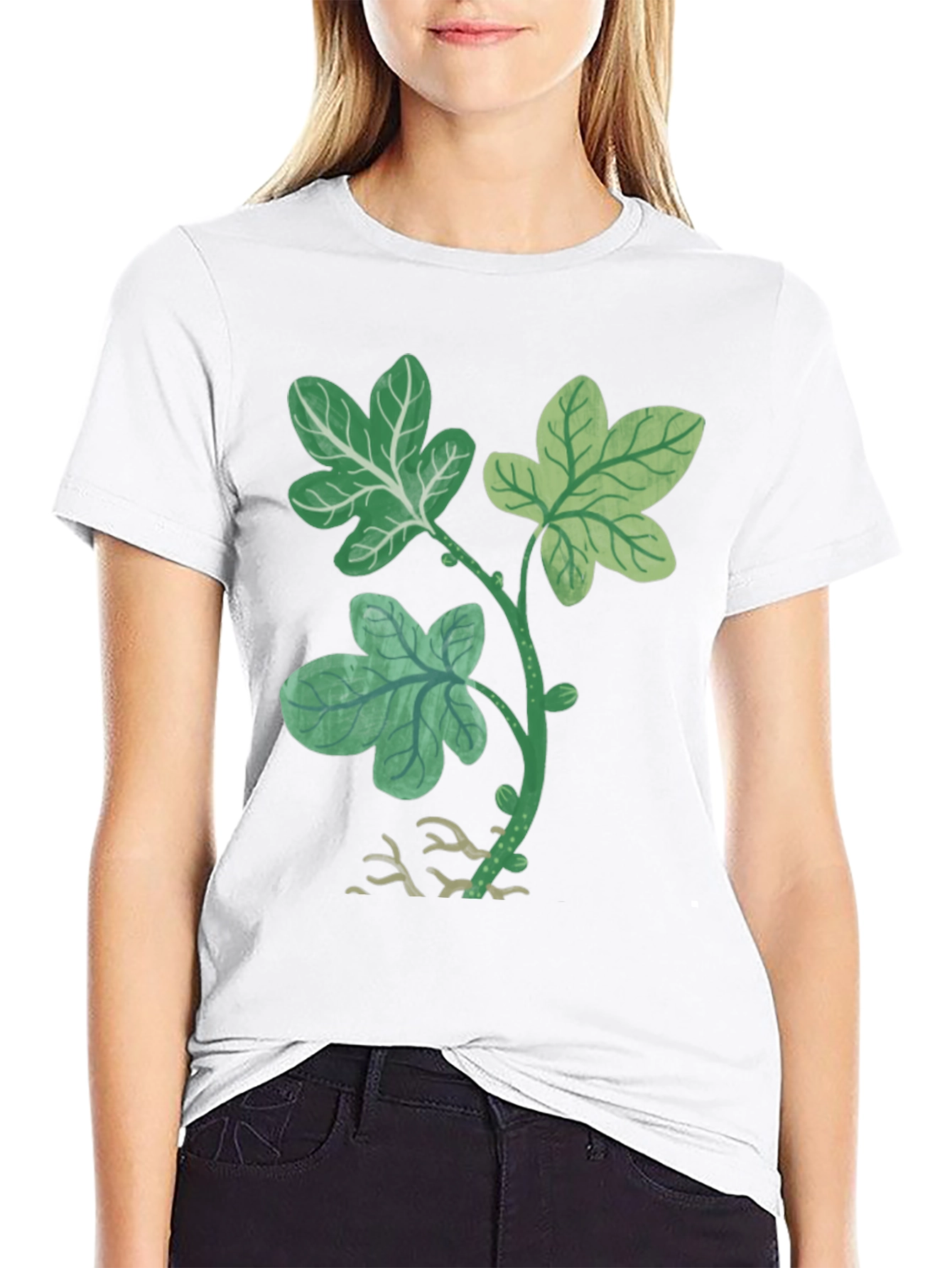 Leaf Print Black T-Shirt