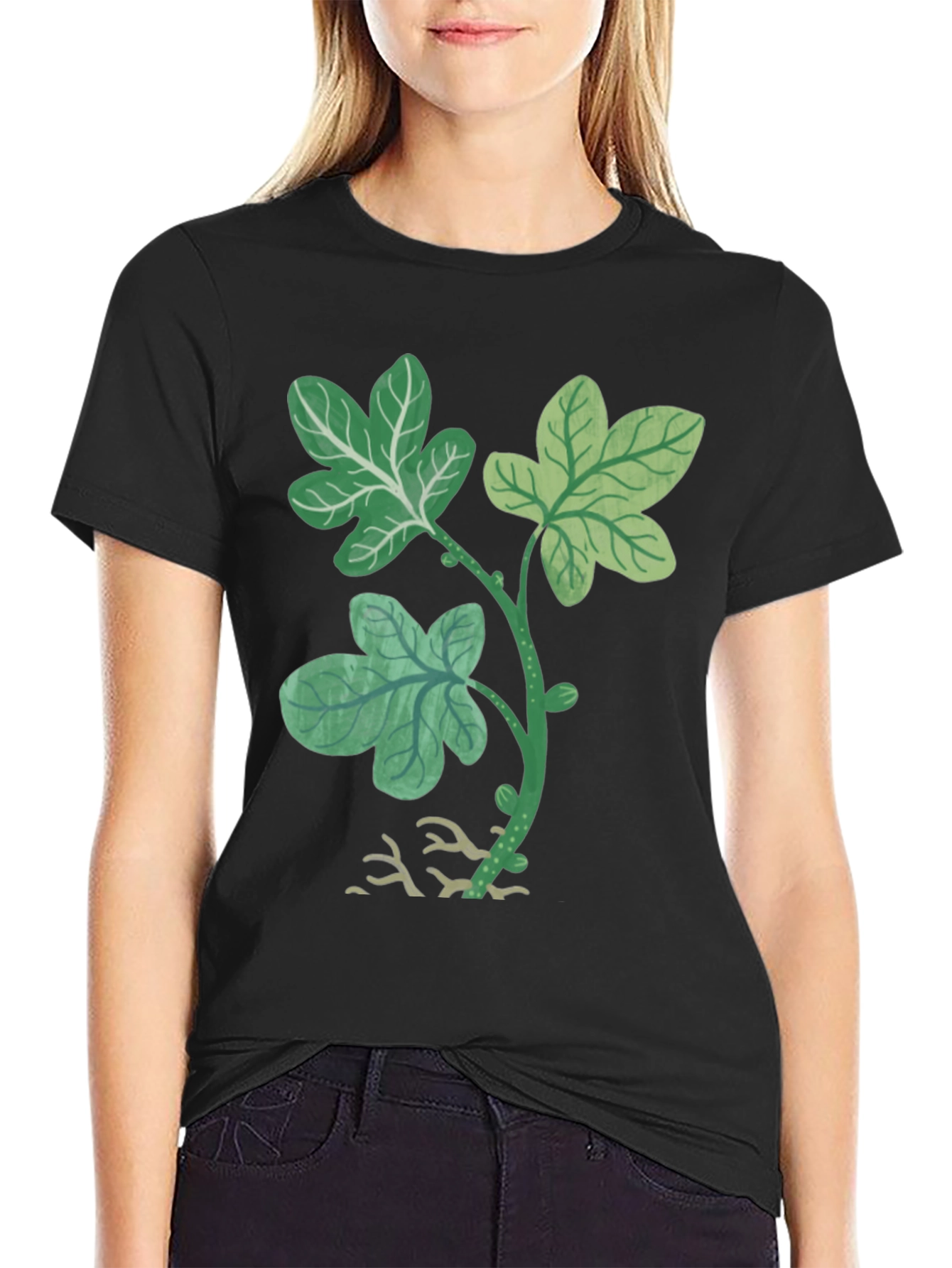 Leaf Print Black T-Shirt
