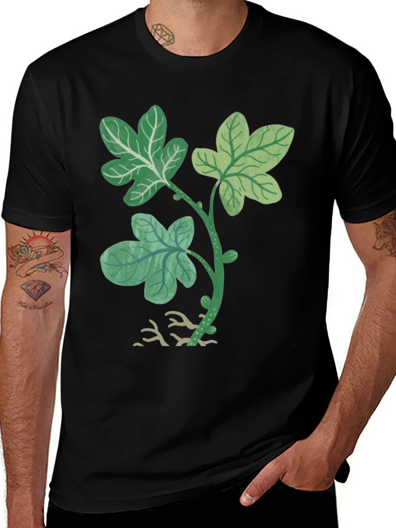 Leaf Print Black T-Shirt