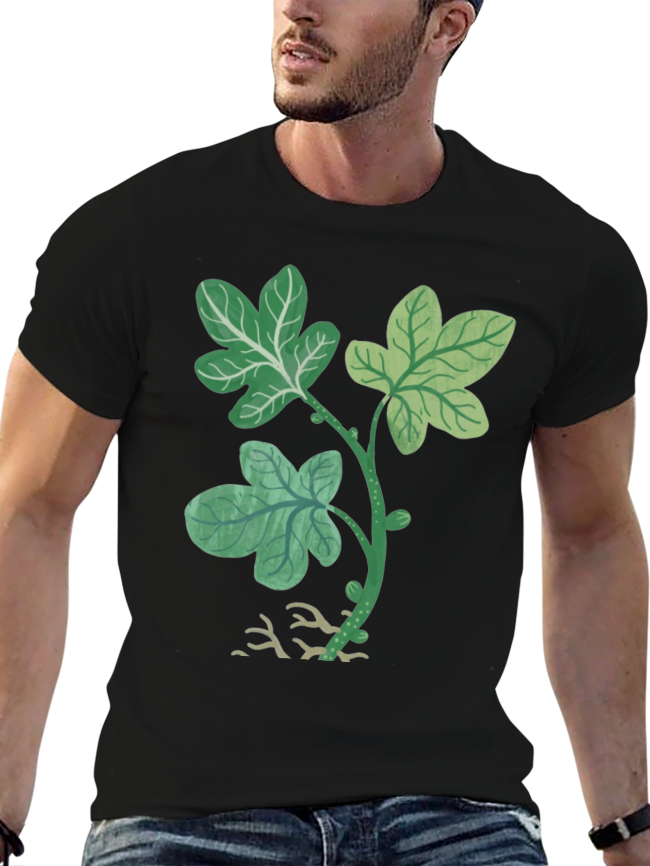 Leaf Print Black T-Shirt