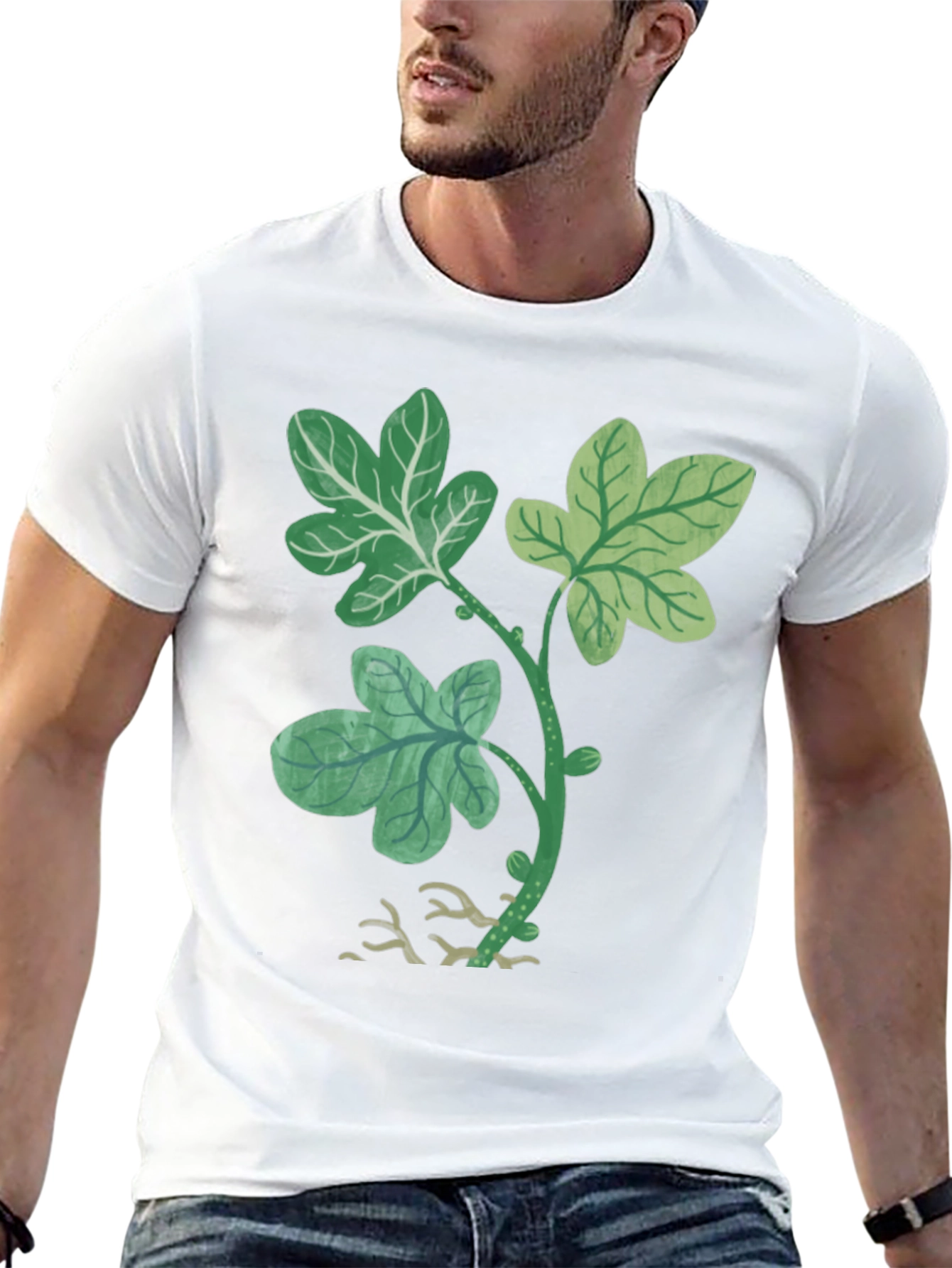 Leaf Print Black T-Shirt