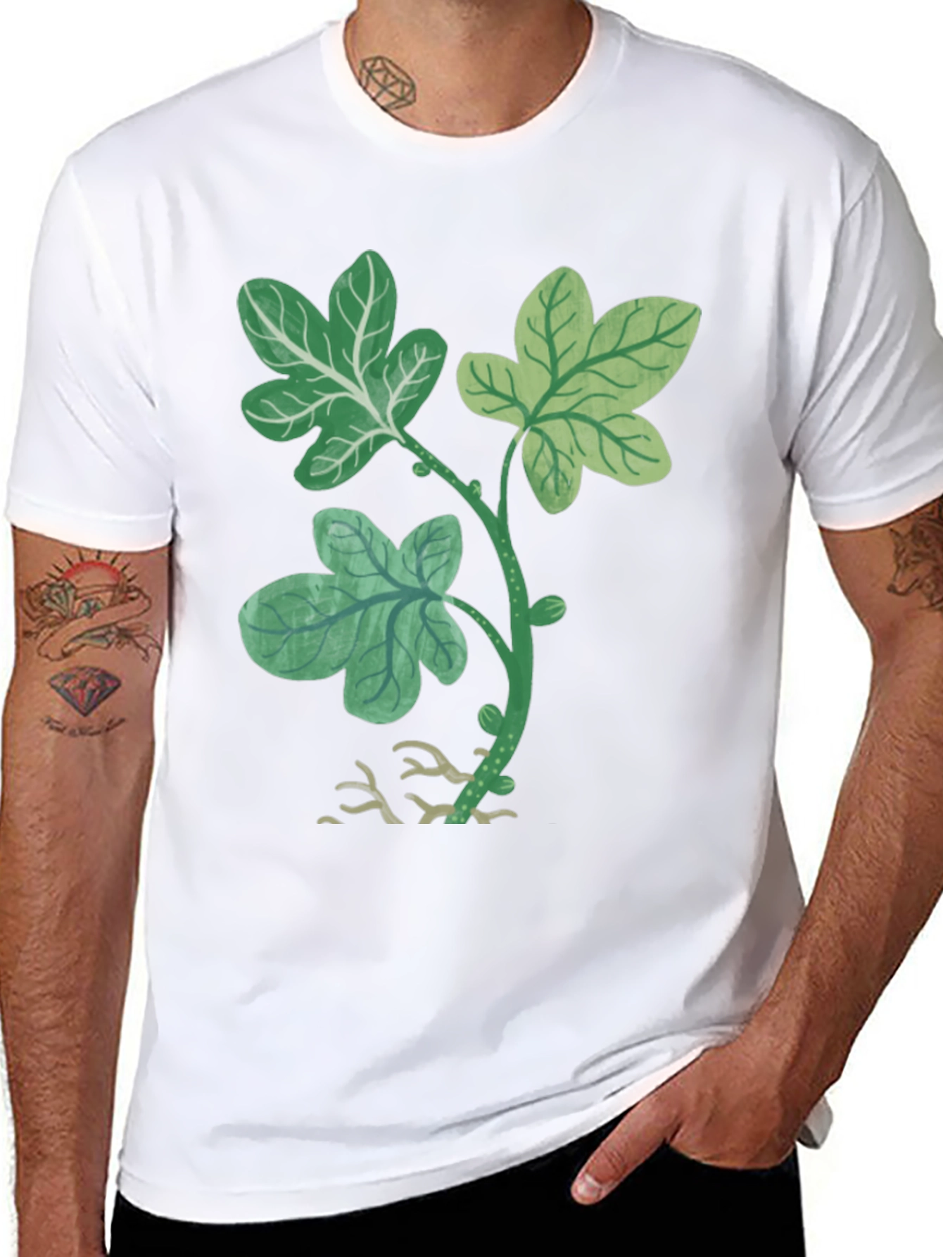 Leaf Print Black T-Shirt