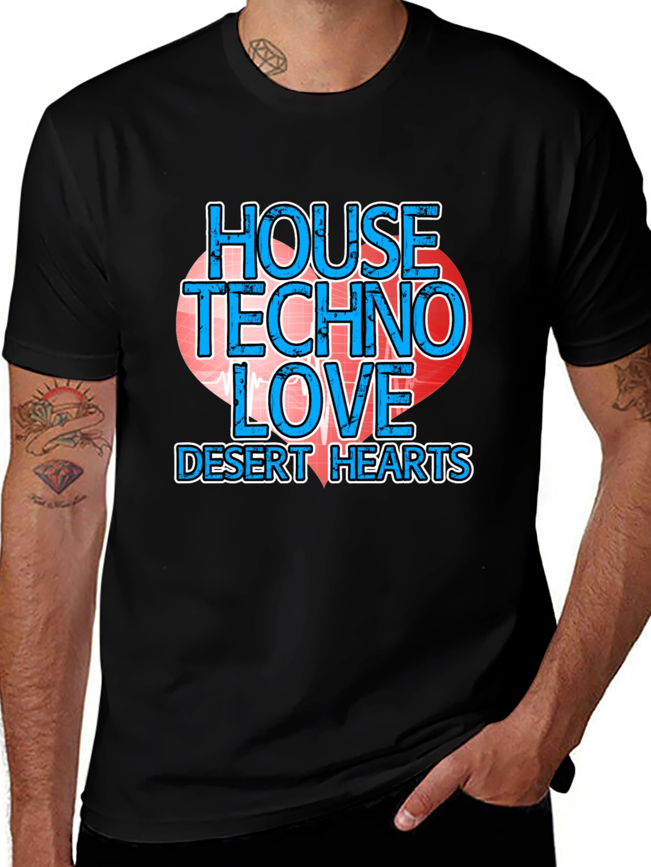 House Techno Love Desert Hearts Graphic Tee