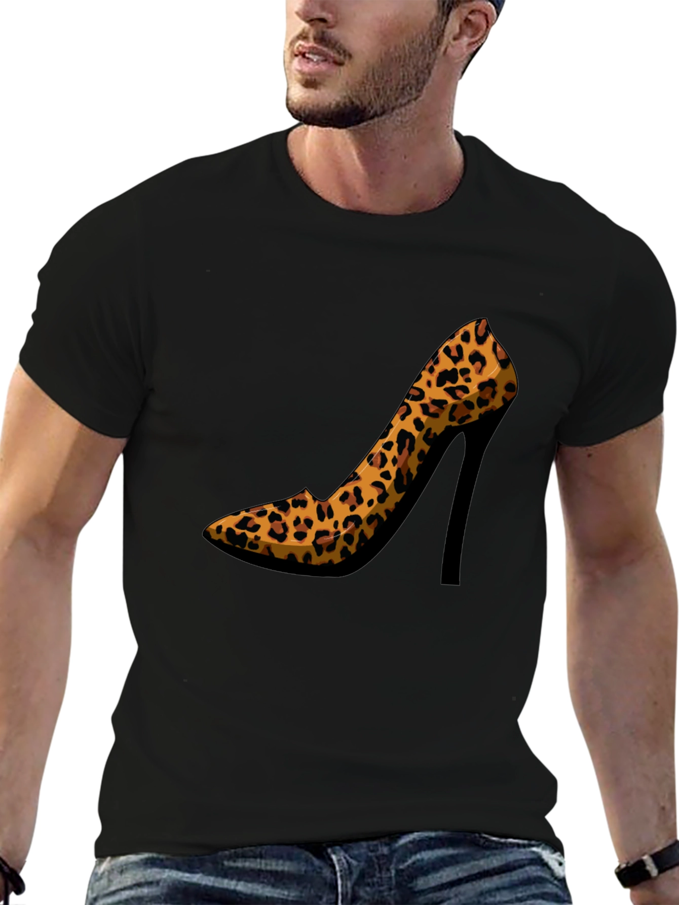 Leopard Print High Heel Graphic Tee - Casual Style