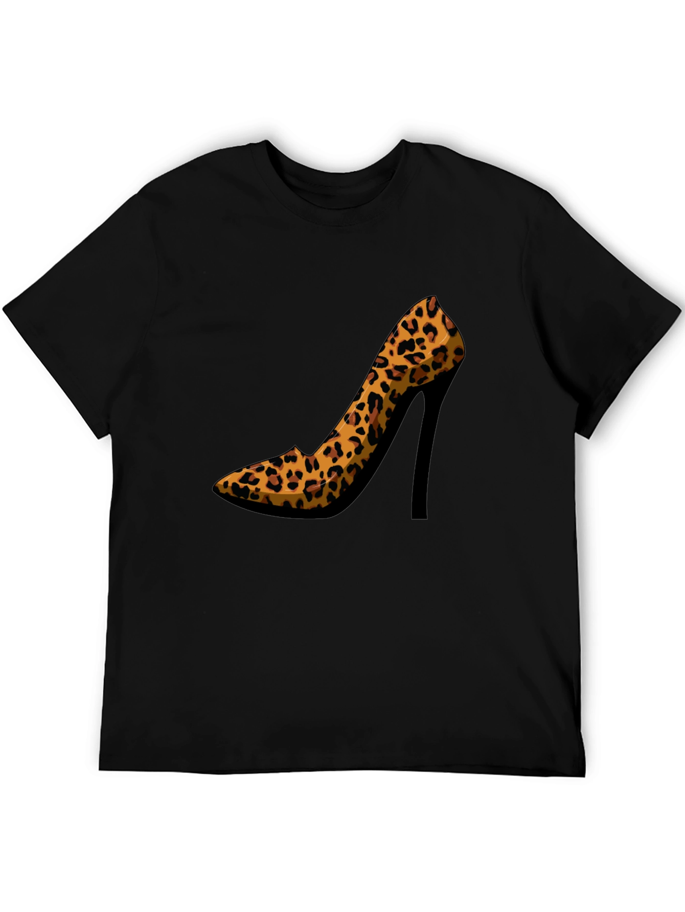 Leopard Print High Heel Graphic Tee - Casual Style