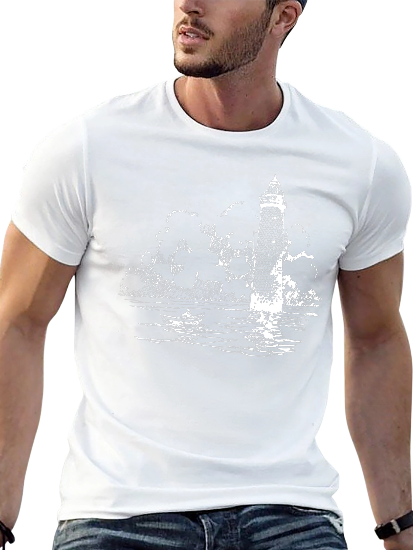 Lighthouse Graphic Tee - Black Cotton T-Shirt