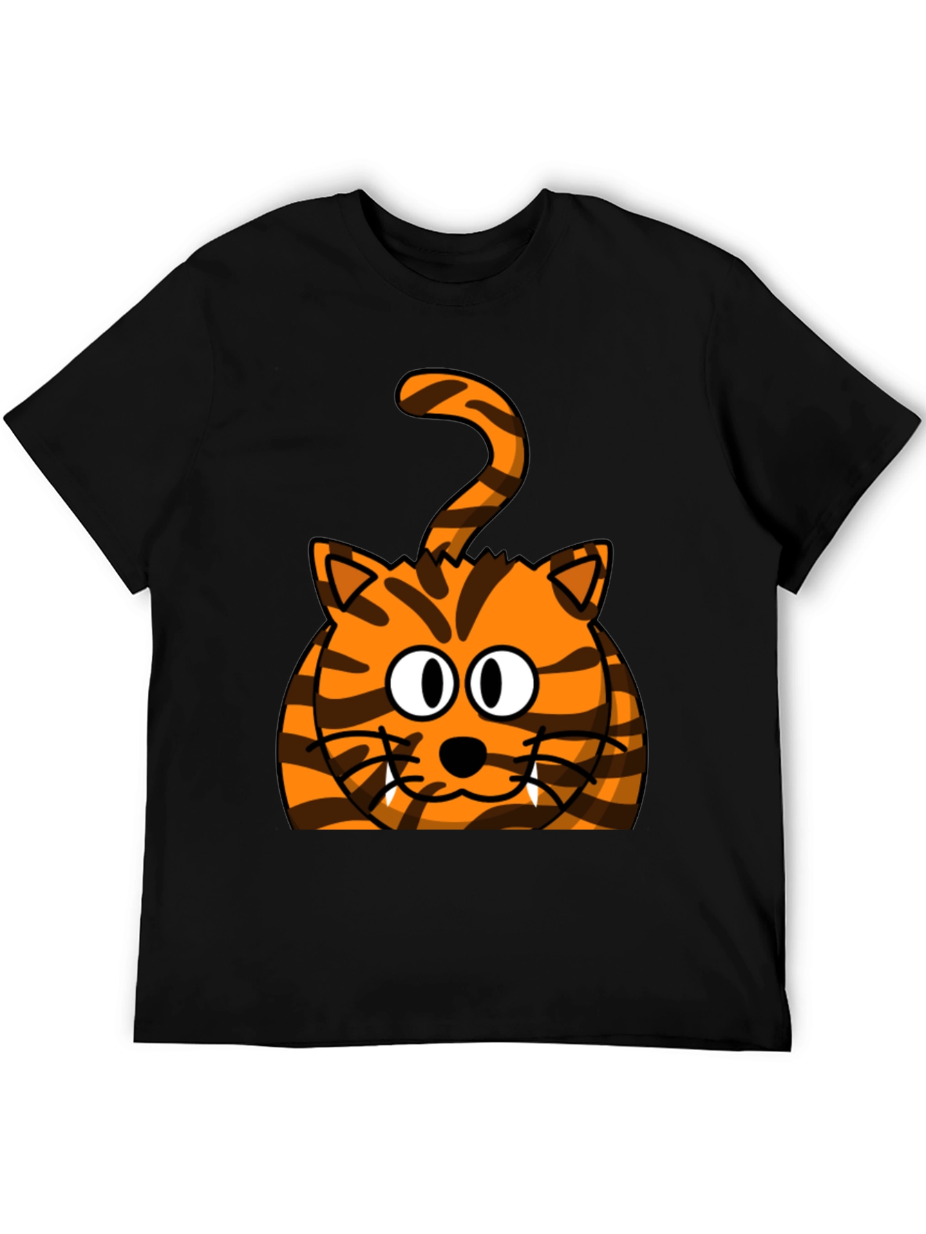Cartoon Tiger Graphic Tee - Black Cotton T-Shirt