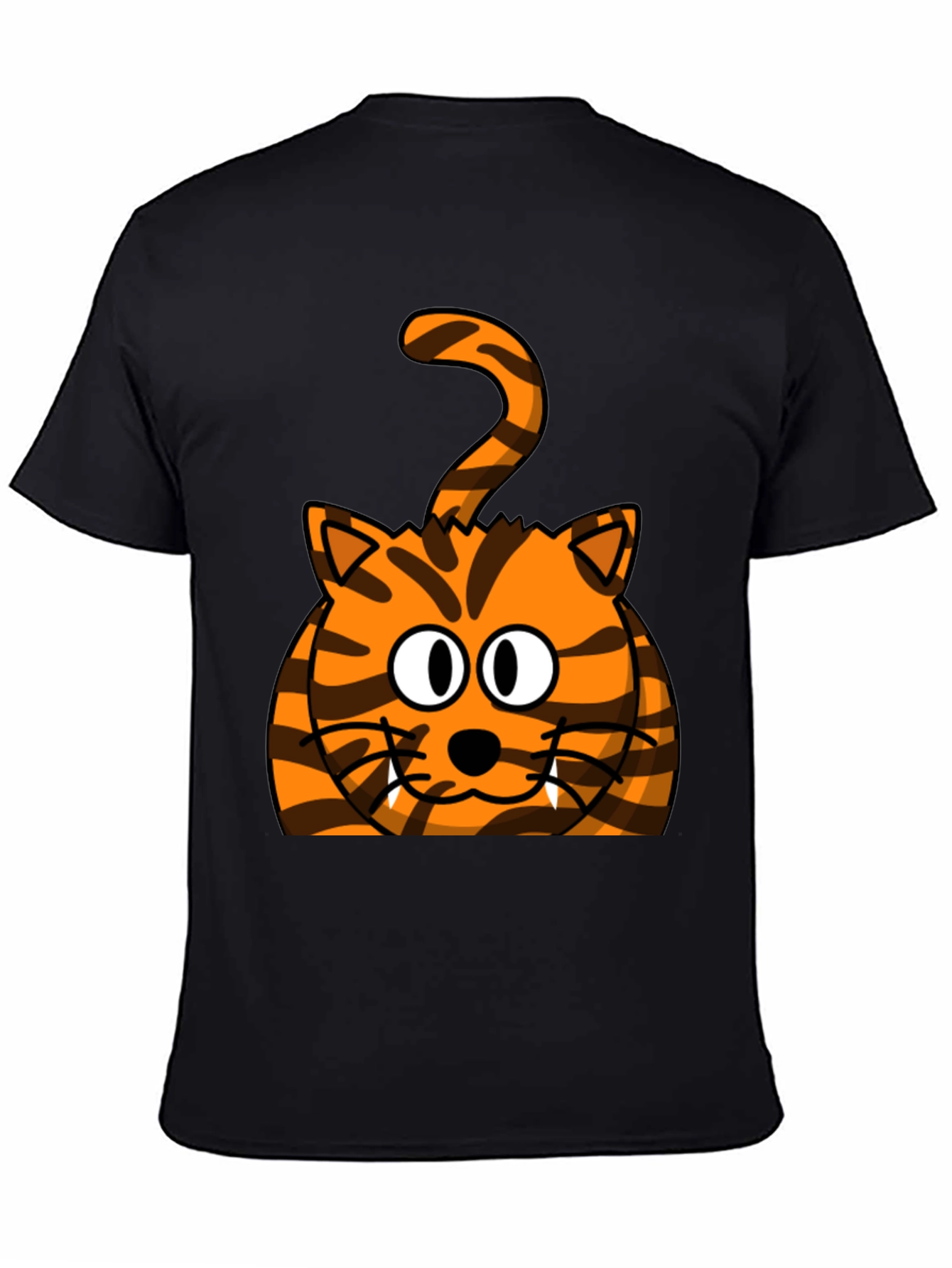 Cartoon Tiger Graphic Tee - Black Cotton T-Shirt