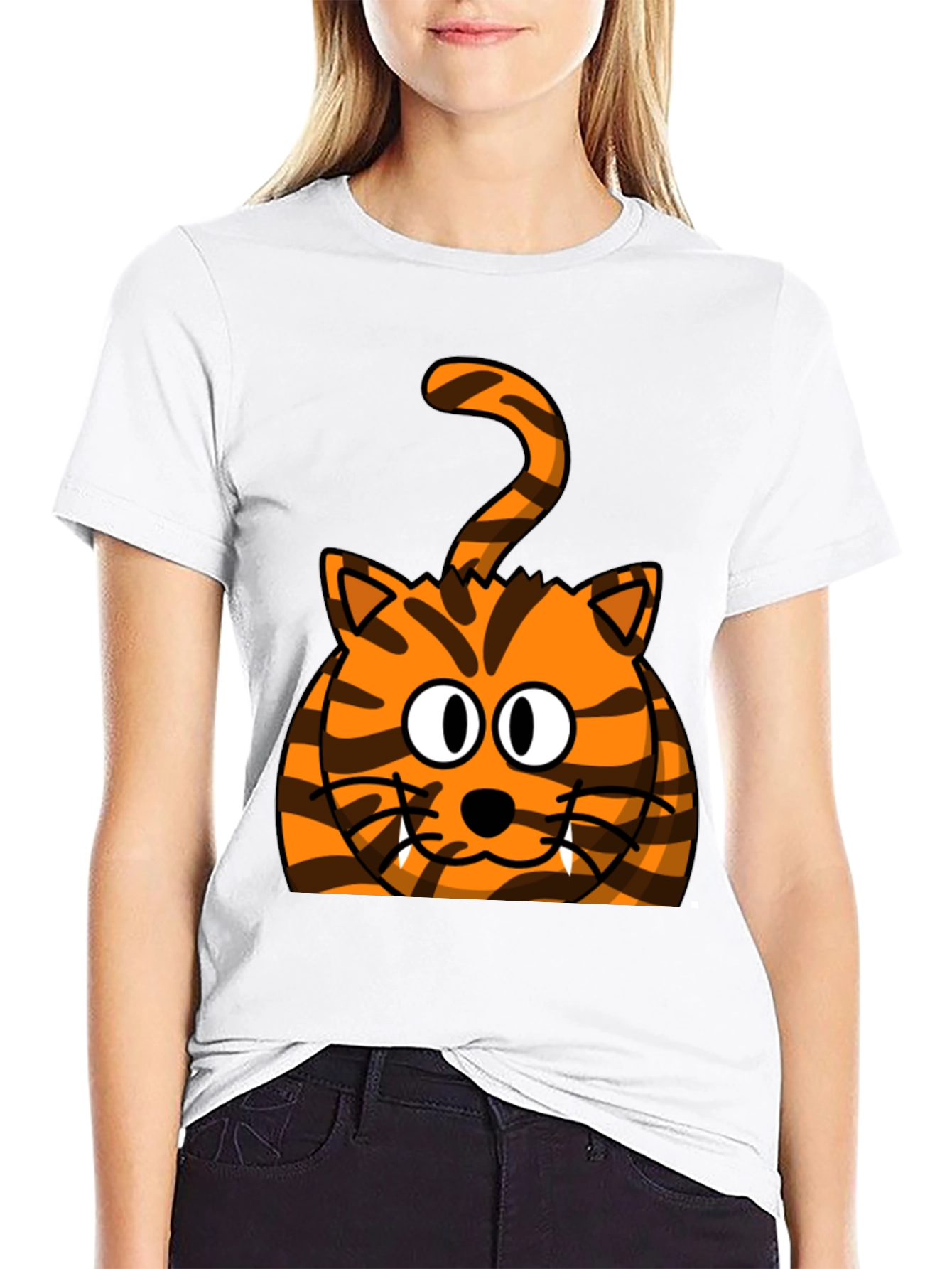 Cartoon Tiger Graphic Tee - Black Cotton T-Shirt