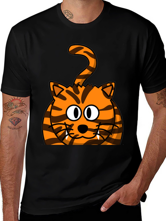 Cartoon Tiger Graphic Tee - Black Cotton T-Shirt