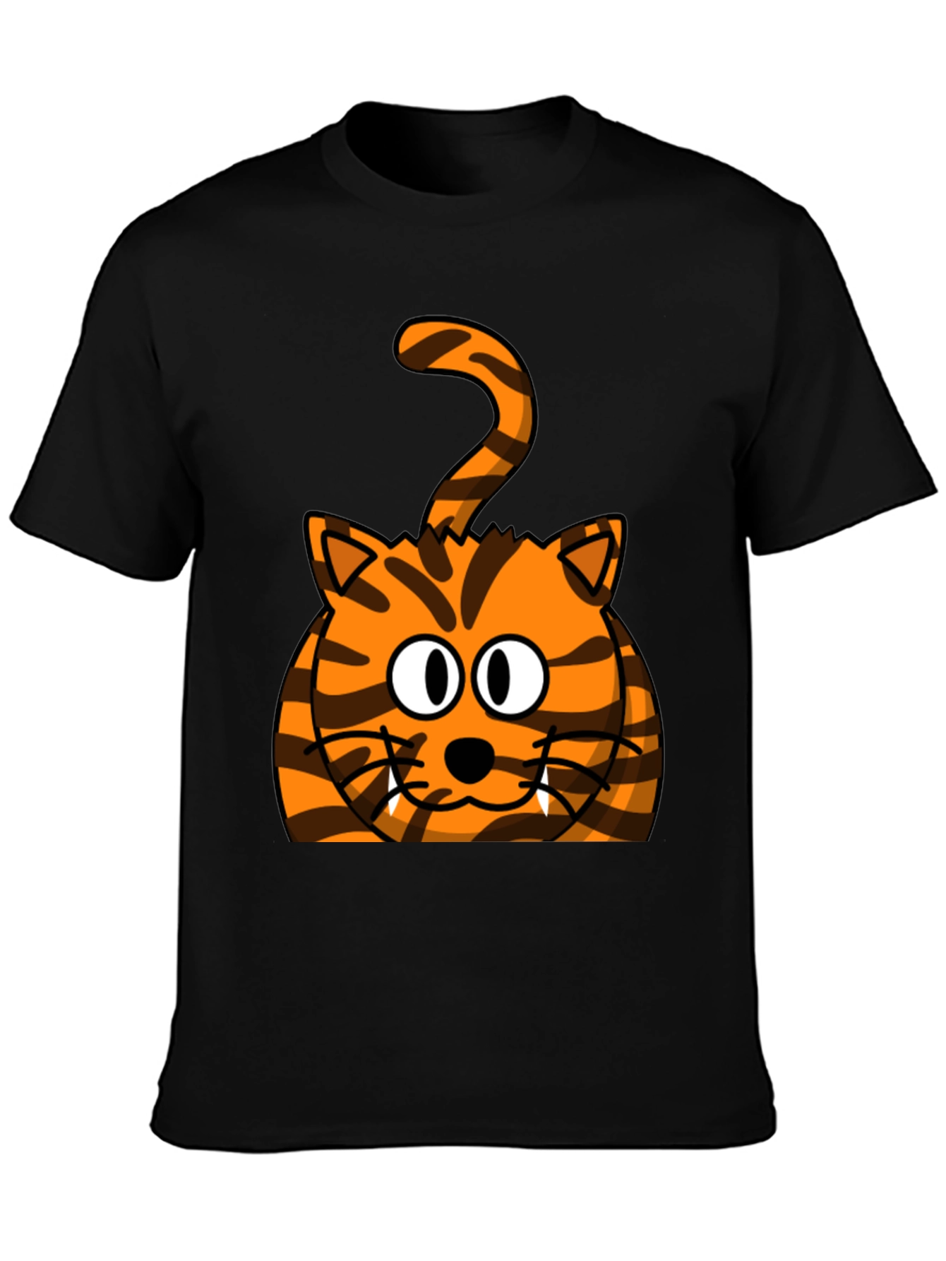 Cartoon Tiger Graphic Tee - Black Cotton T-Shirt