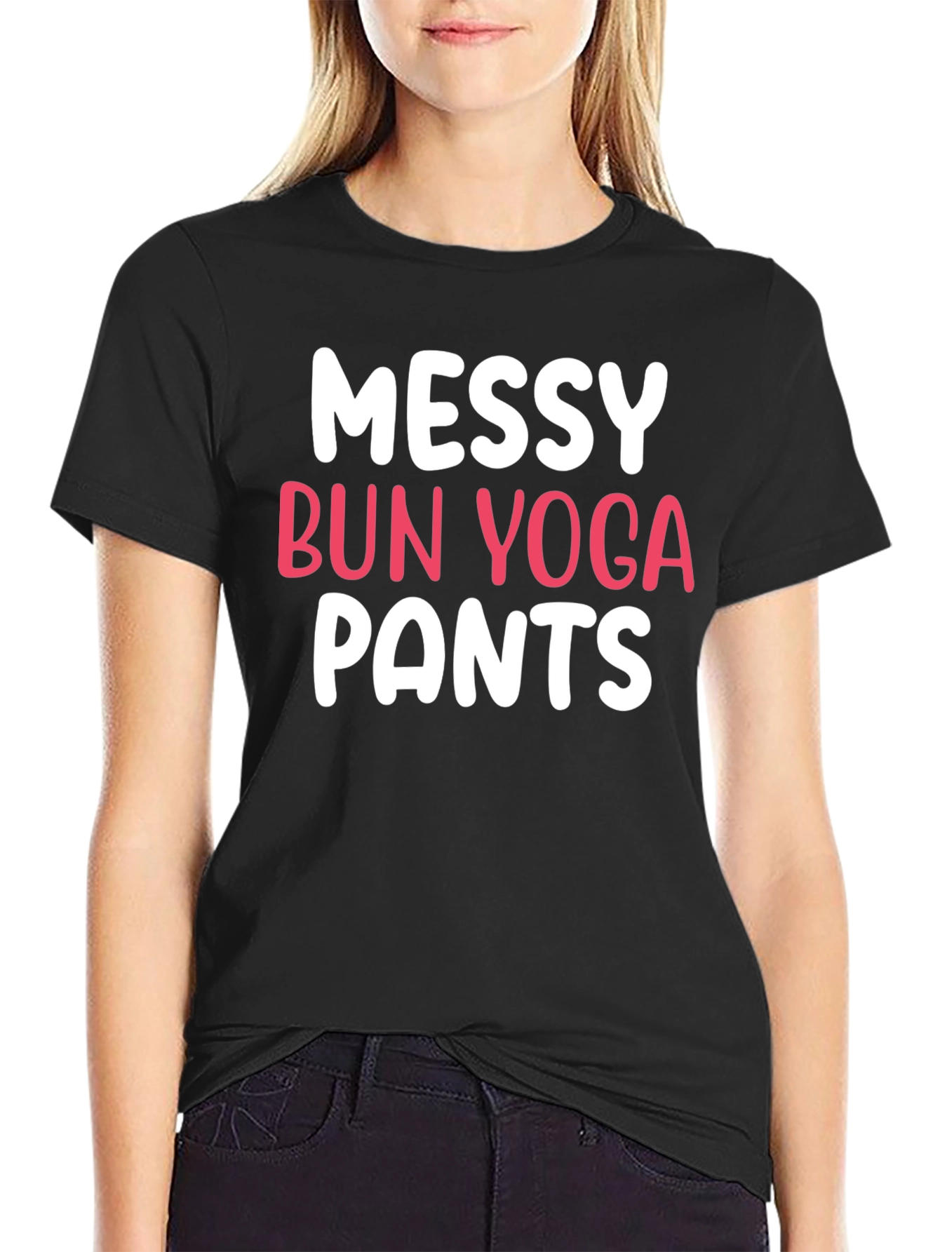 Messy Bun Yoga Pants Graphic T-Shirt