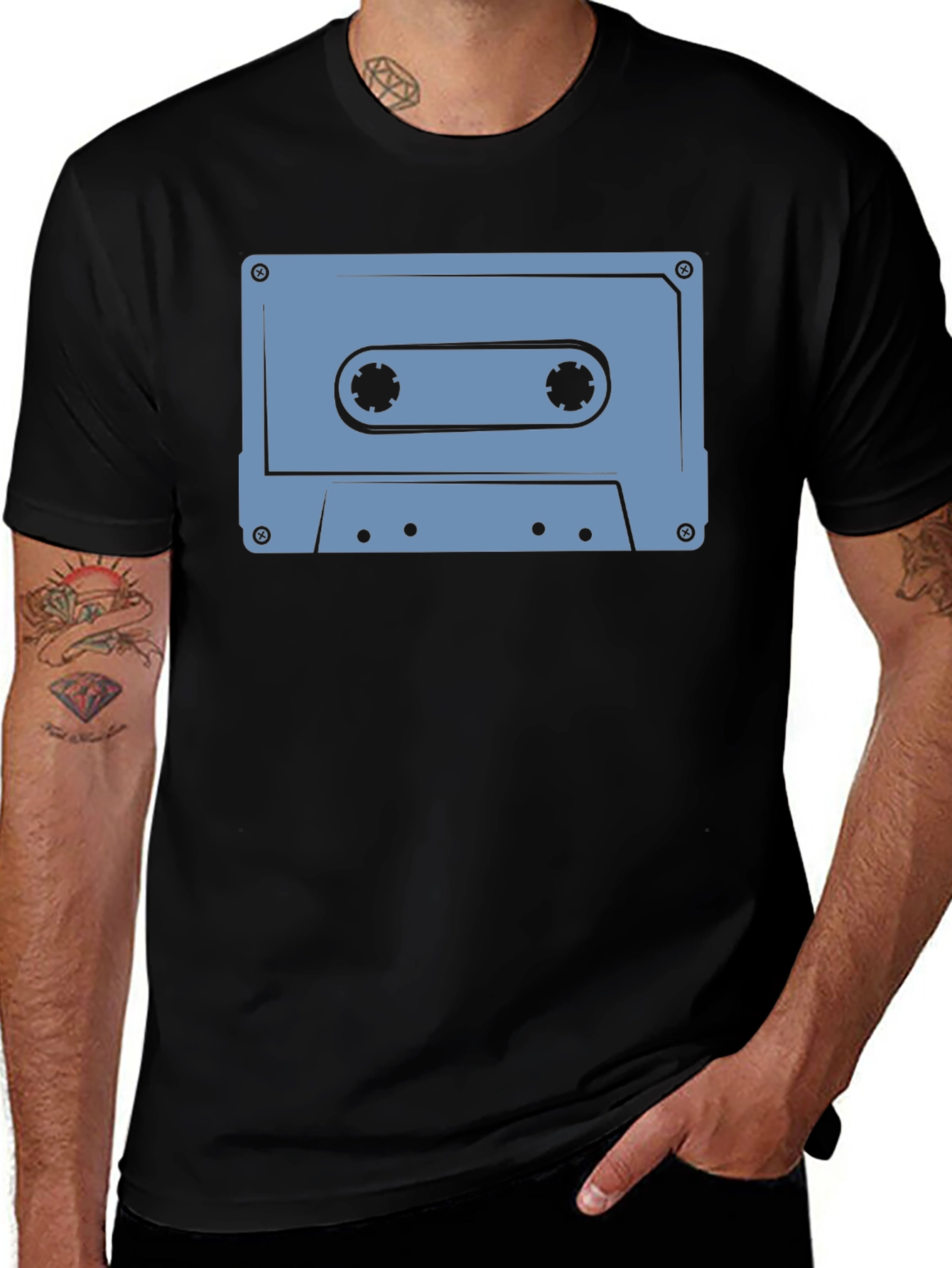 Retro Cassette Tape Graphic T-Shirt - Black