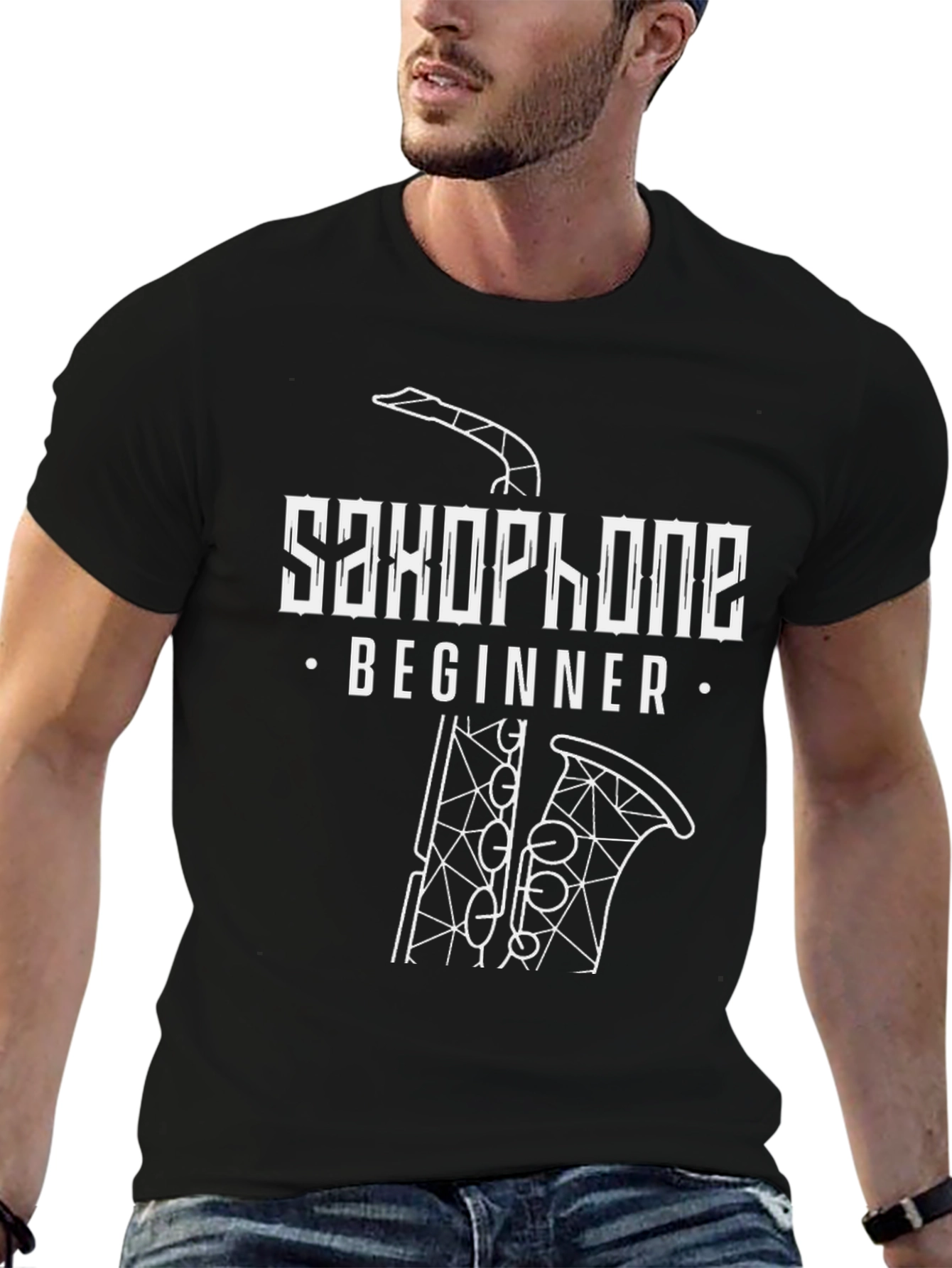 Saxophone Beginner Graphic Tee - Black Cotton T-Shirt