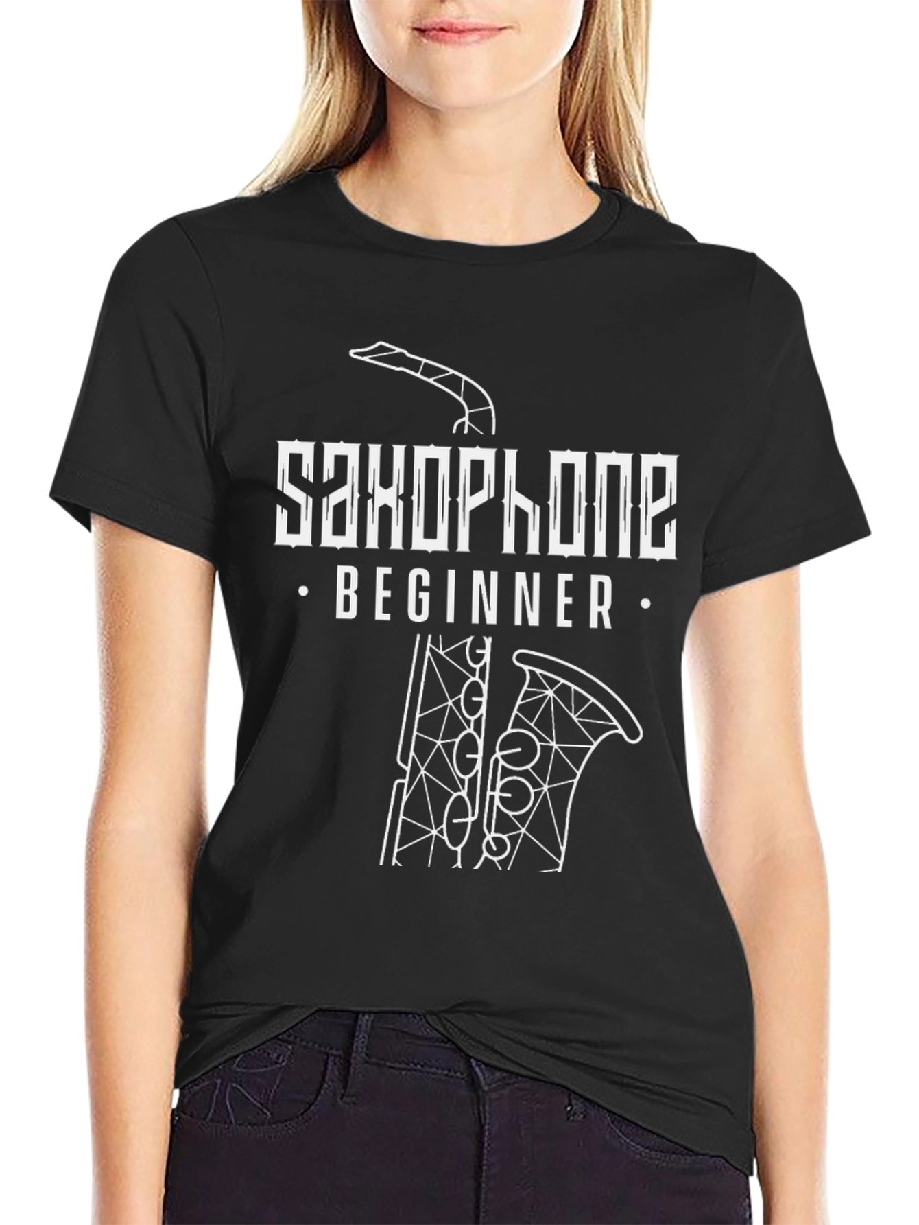 Saxophone Beginner Graphic Tee - Black Cotton T-Shirt