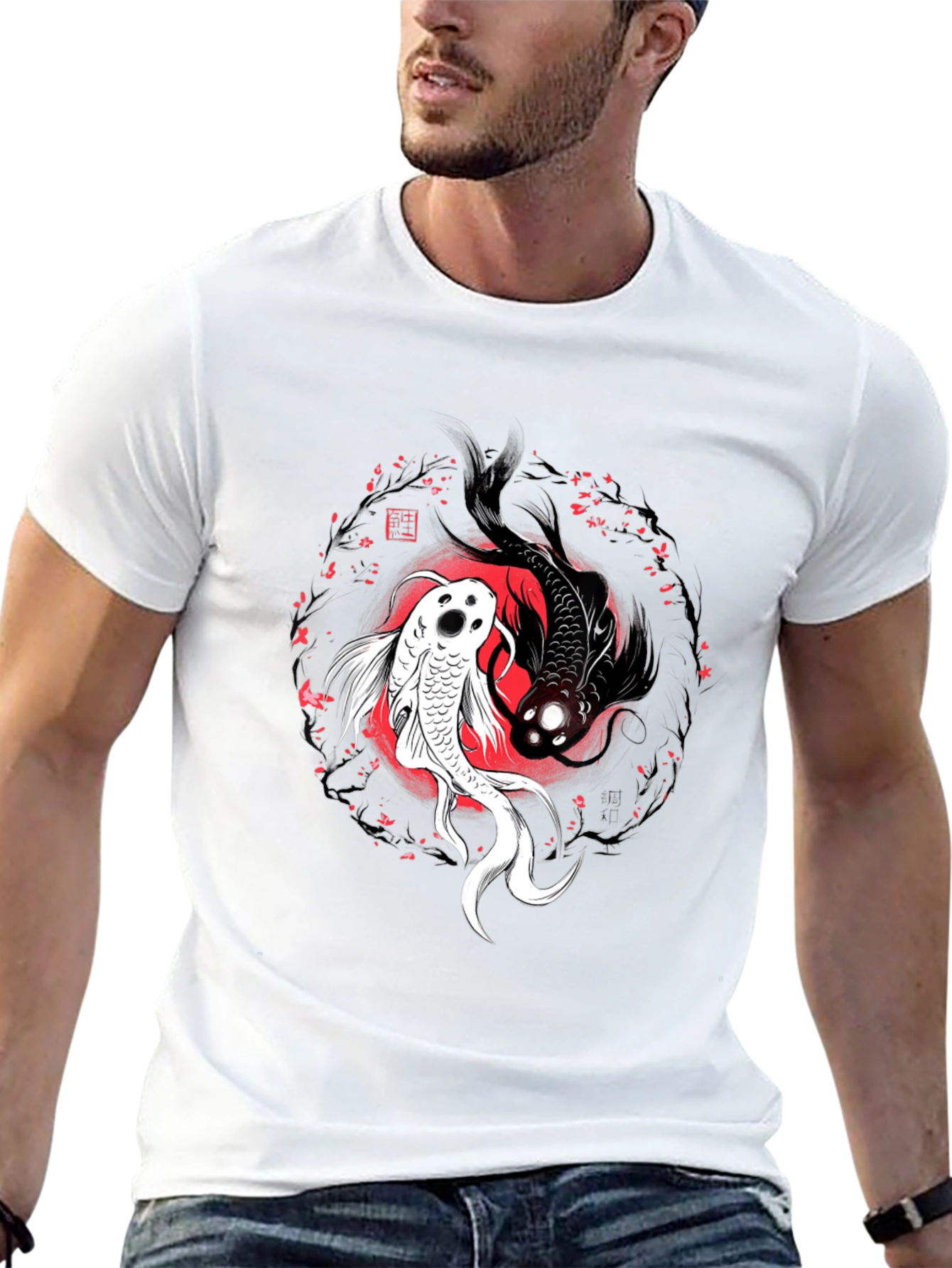 Yin Yang Koi Fish Graphic Tee - Black