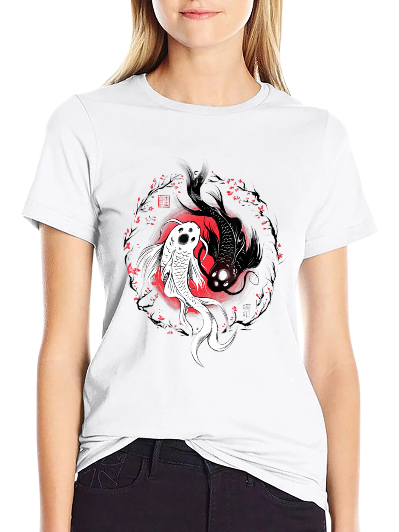 Yin Yang Koi Fish Graphic Tee - Black