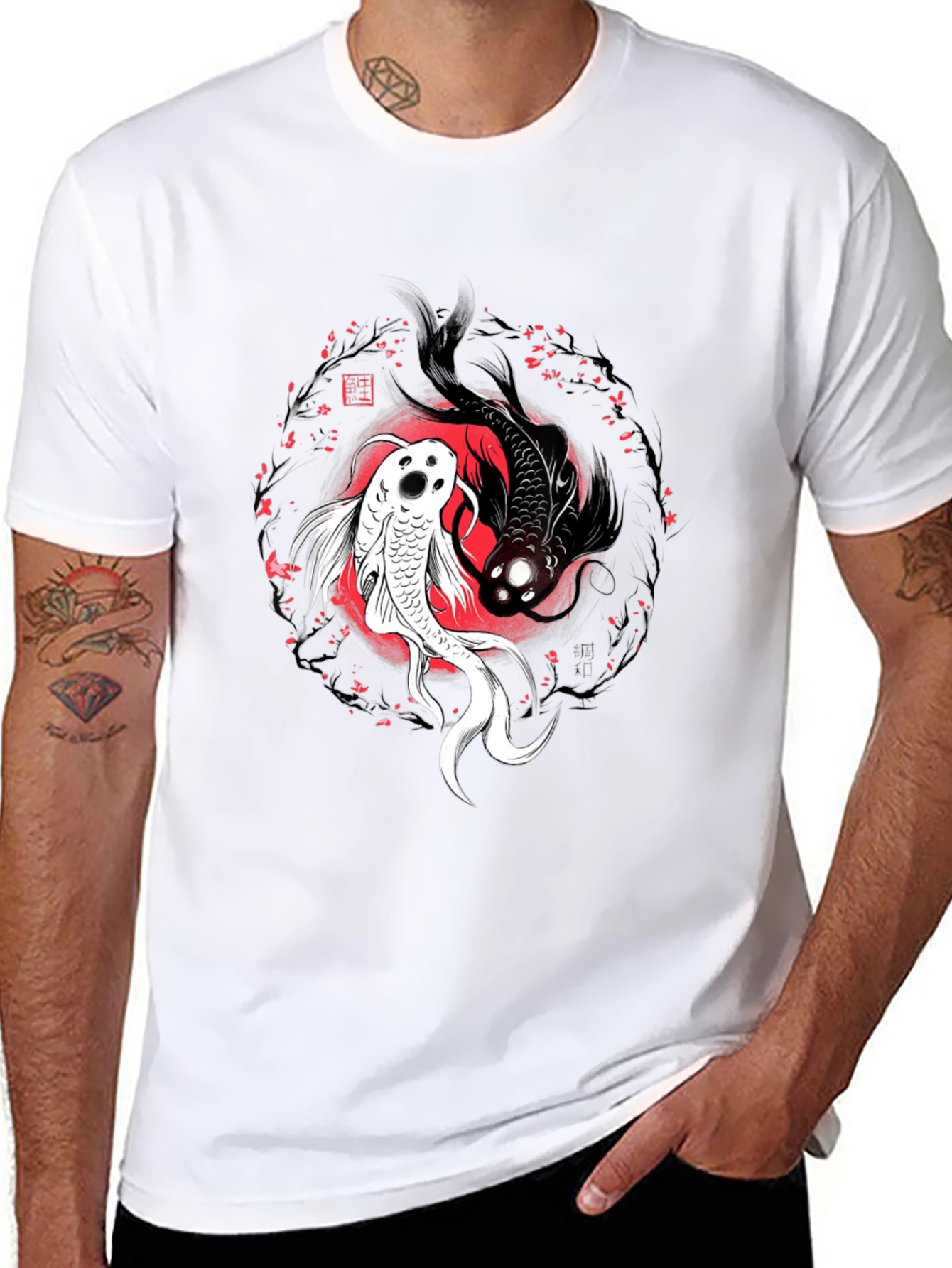 Yin Yang Koi Fish Graphic Tee - Black