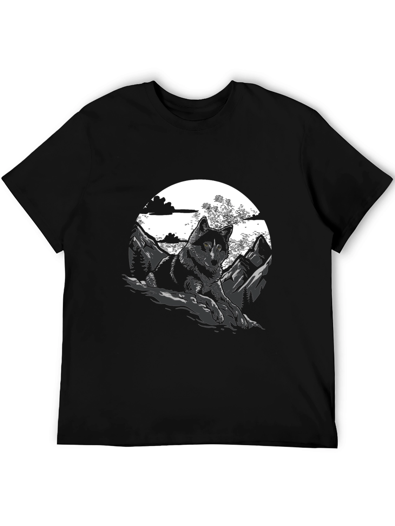 Wolf & Mountain Graphic T-Shirt - Stylish Mens Tee