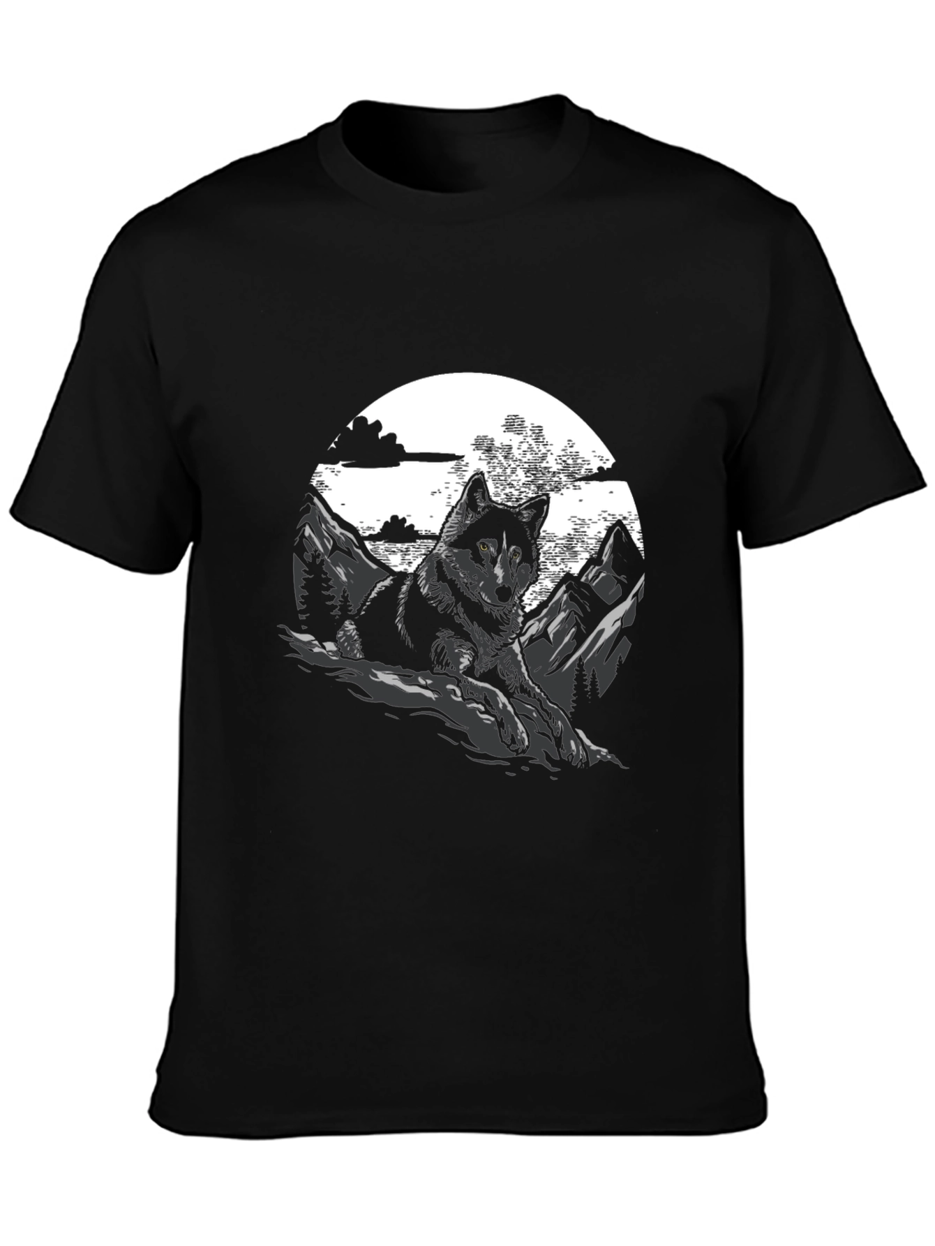 Wolf & Mountain Graphic T-Shirt - Stylish Mens Tee