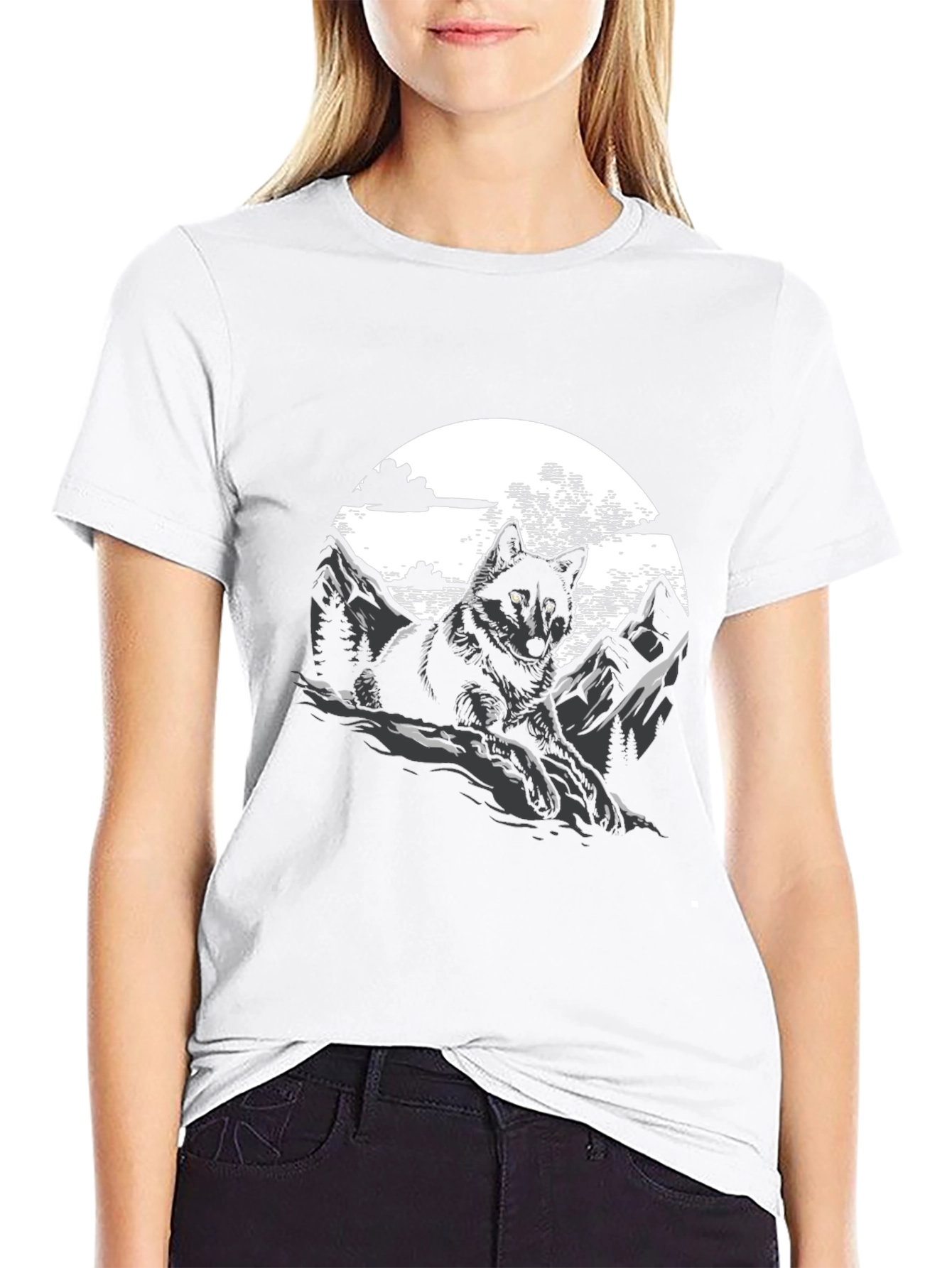 Wolf & Mountain Graphic T-Shirt - Stylish Mens Tee