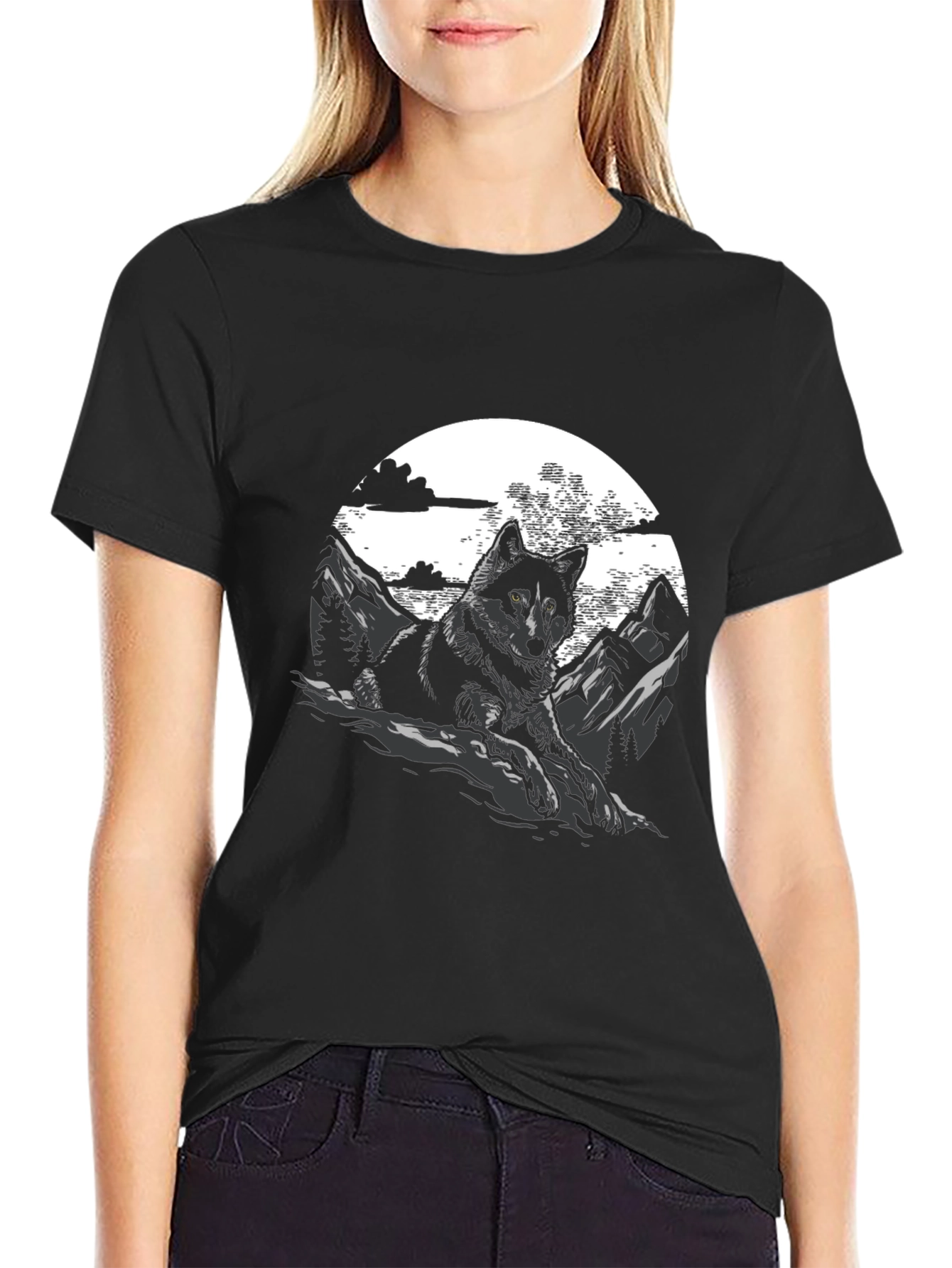 Wolf & Mountain Graphic T-Shirt - Stylish Mens Tee