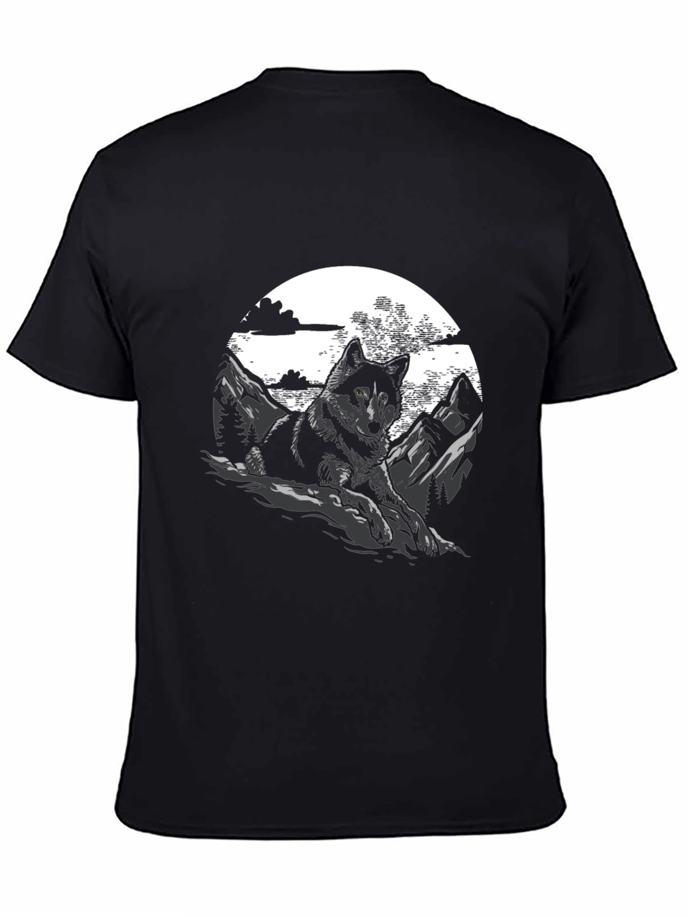 Wolf & Mountain Graphic T-Shirt - Stylish Mens Tee