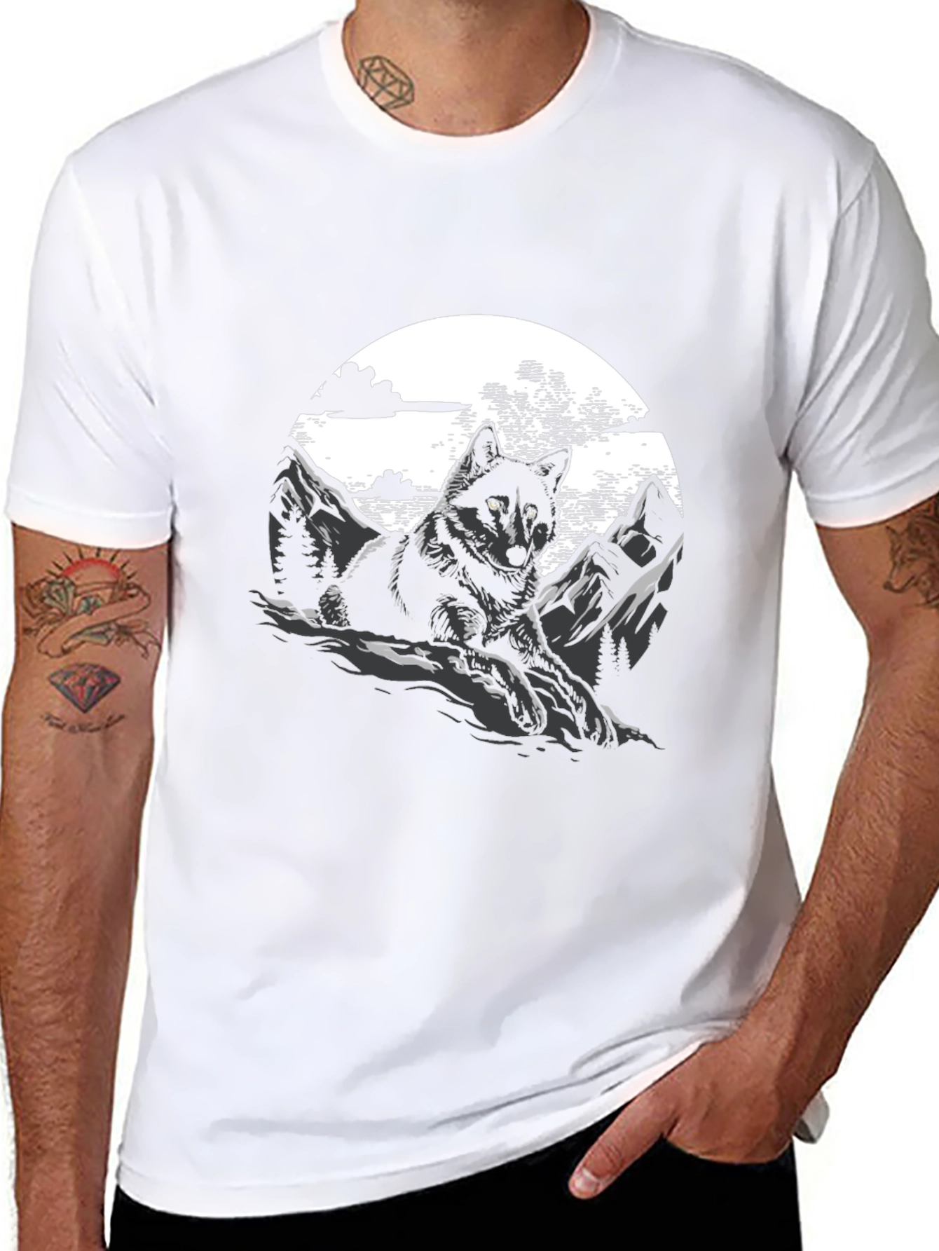 Wolf & Mountain Graphic T-Shirt - Stylish Mens Tee