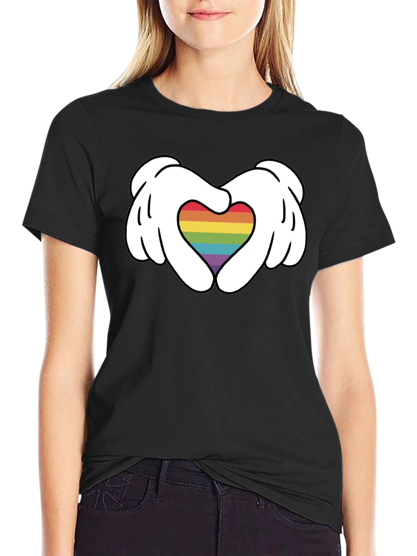 Pride Heart Hands Graphic Tee - Black