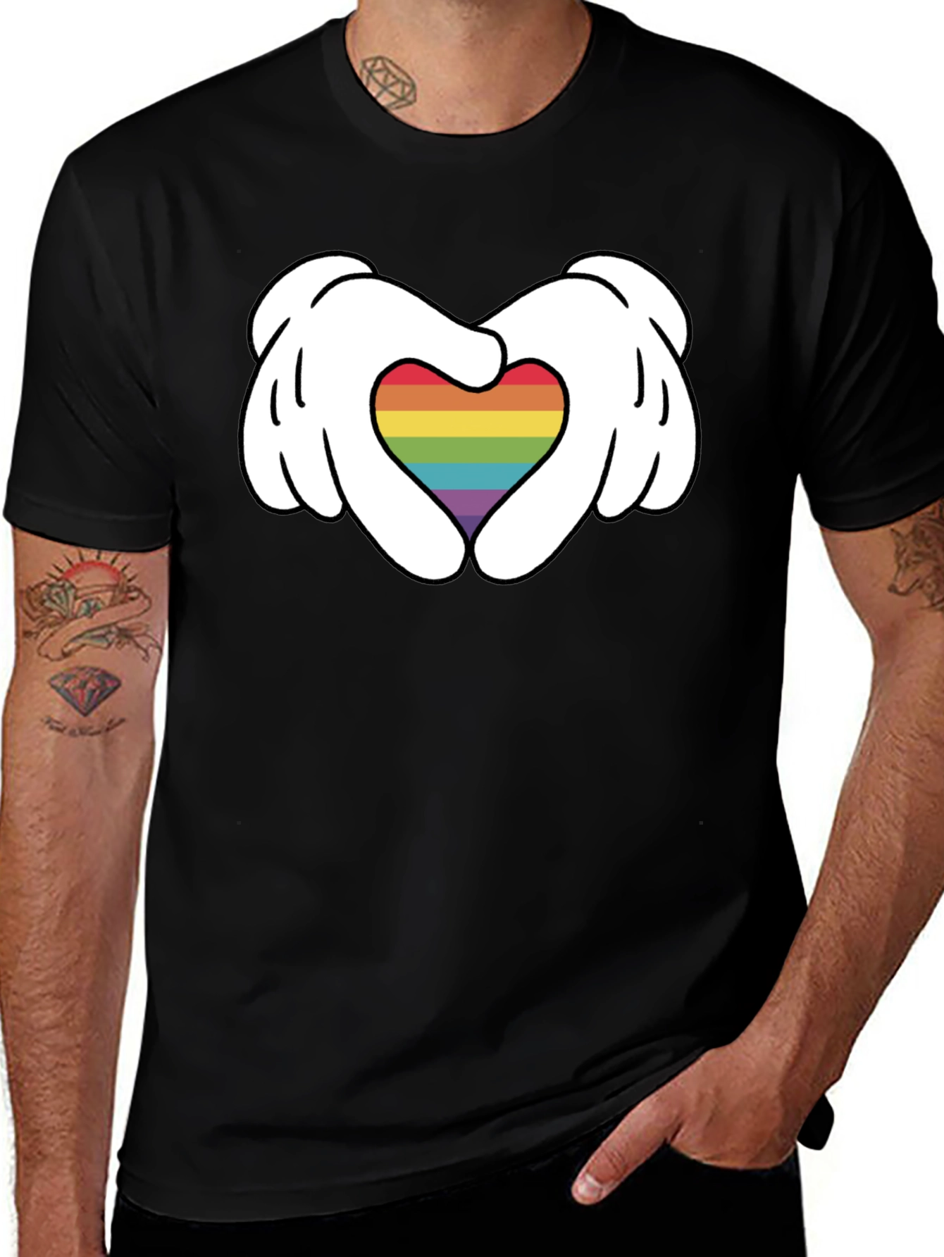 Pride Heart Hands Graphic Tee - Black