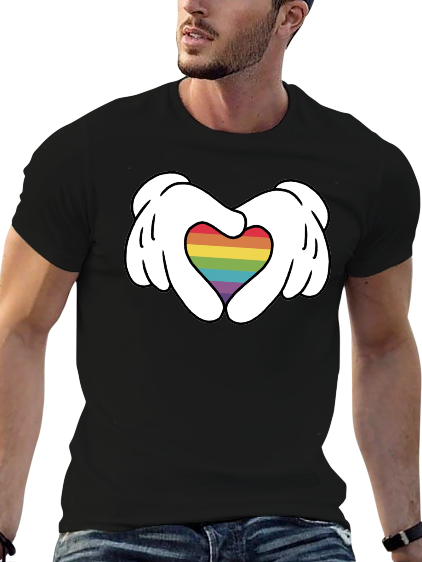 Pride Heart Hands Graphic Tee - Black