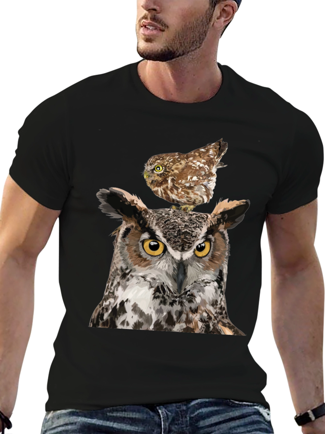 Owl T-Shirt: Two Owls Graphic Print Tee